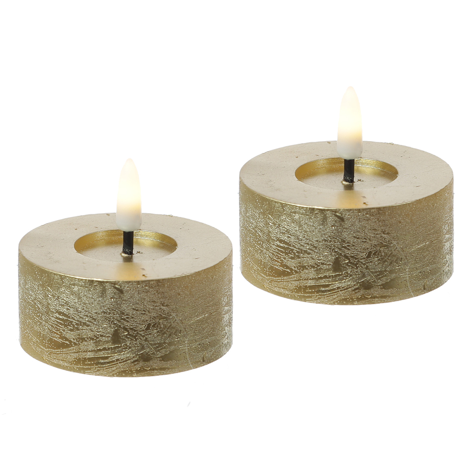 LED Maxi Teelichter LINA - Rustik-Optik - Echtwachs - Timer - D: 7cm - H: 6cm - gold - 2 Stück LED Maxi Teelichter LINA - Rustik-Optik - Echtwachs - Timer - D: 7cm - H: 6cm - gold - 2 Stück