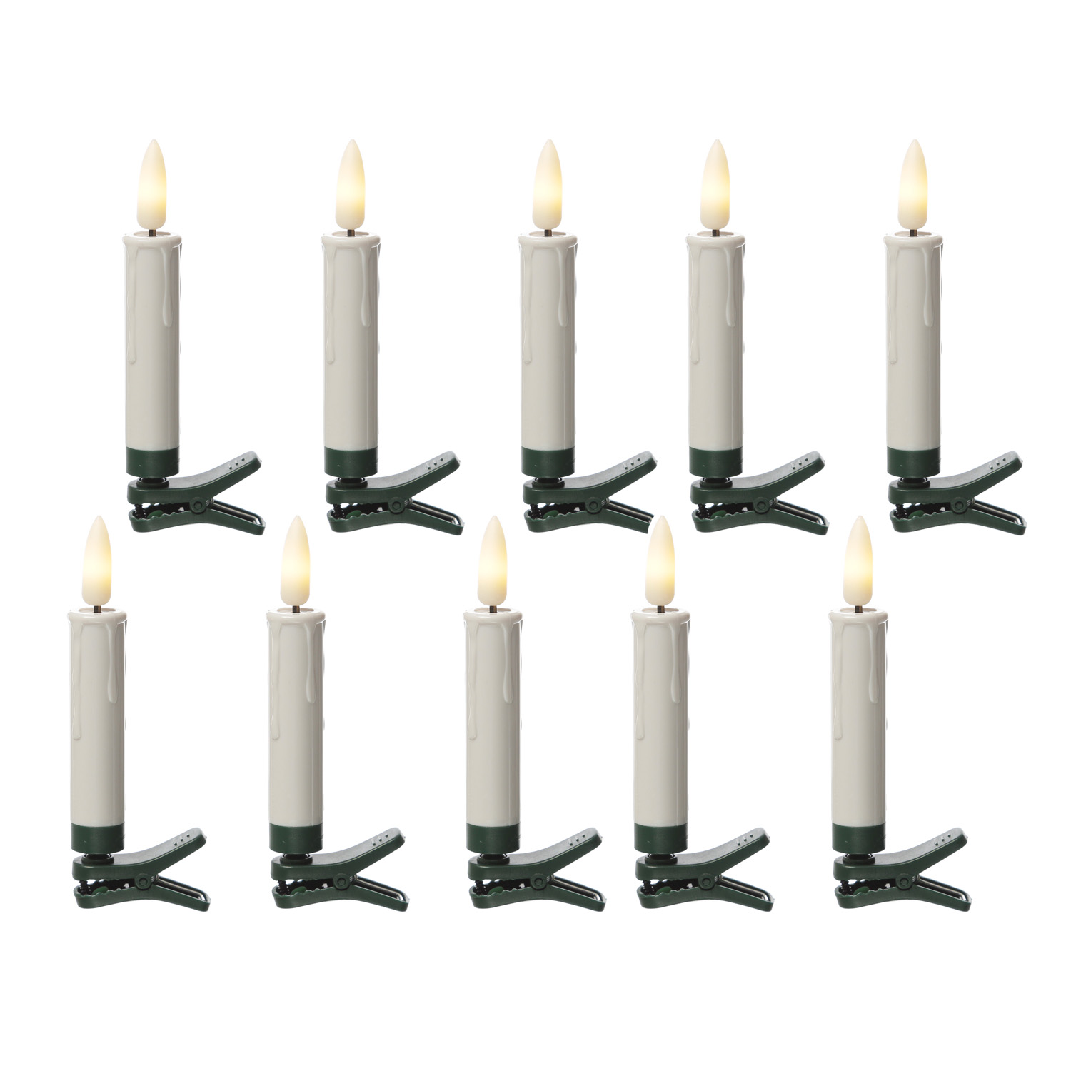 LED Baumkerzen mit Clip - 10 warmweiße LED - kabellos - Fernbedienung - Timer - für Innen - 10er Set LED Baumkerzen mit Clip - 10 warmweiße LED - kabellos - Fernbedienung - Timer - für Innen - 10er Set