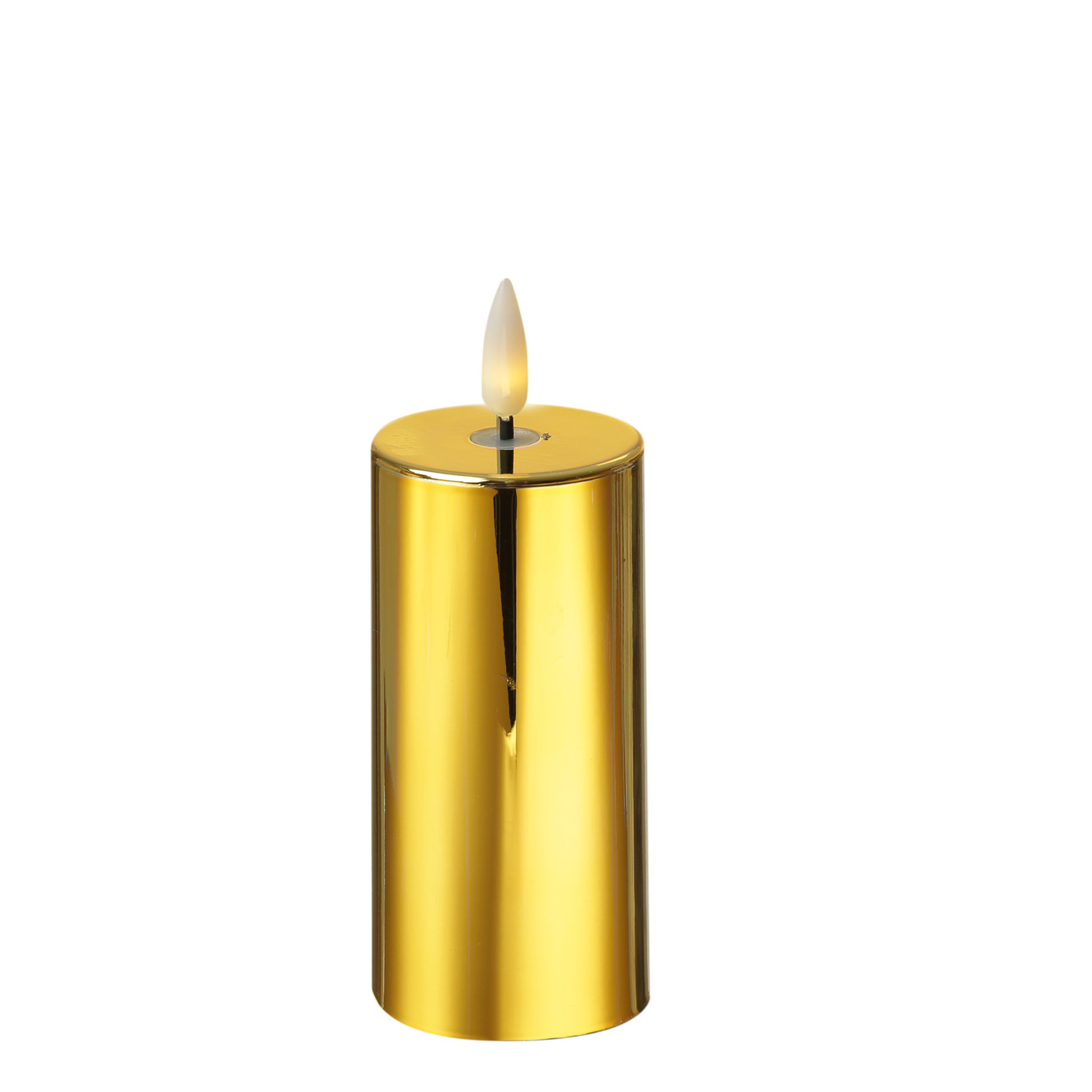 LED Kerze - Kunststoff - 3D Flamme - Timer - H: 12,5cm - D: 5cm - gold glänzend