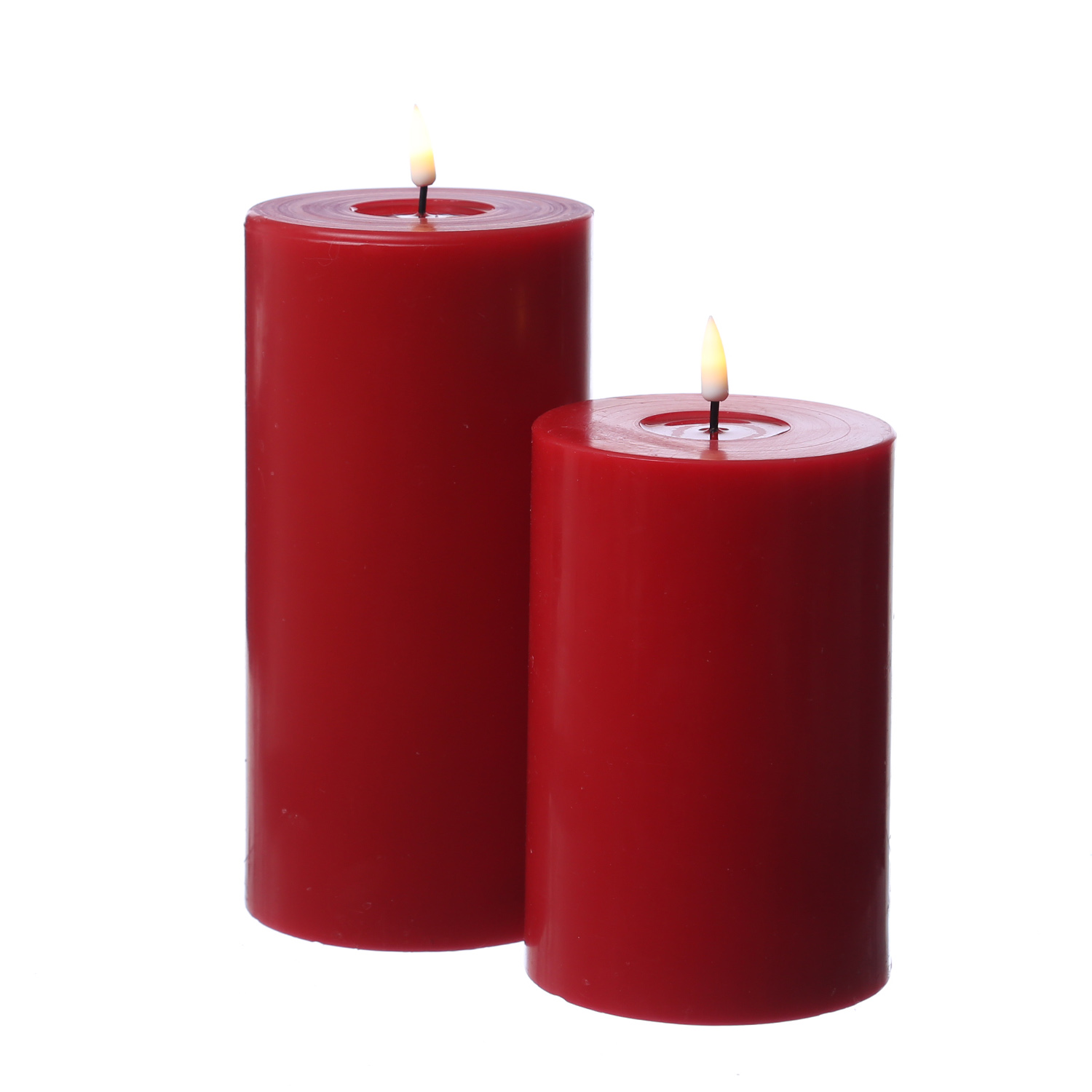 LED Stumpenkerze MIA - Echtwachs - realistische 3D Flamme - H: 15cm - D: 10cm - rot