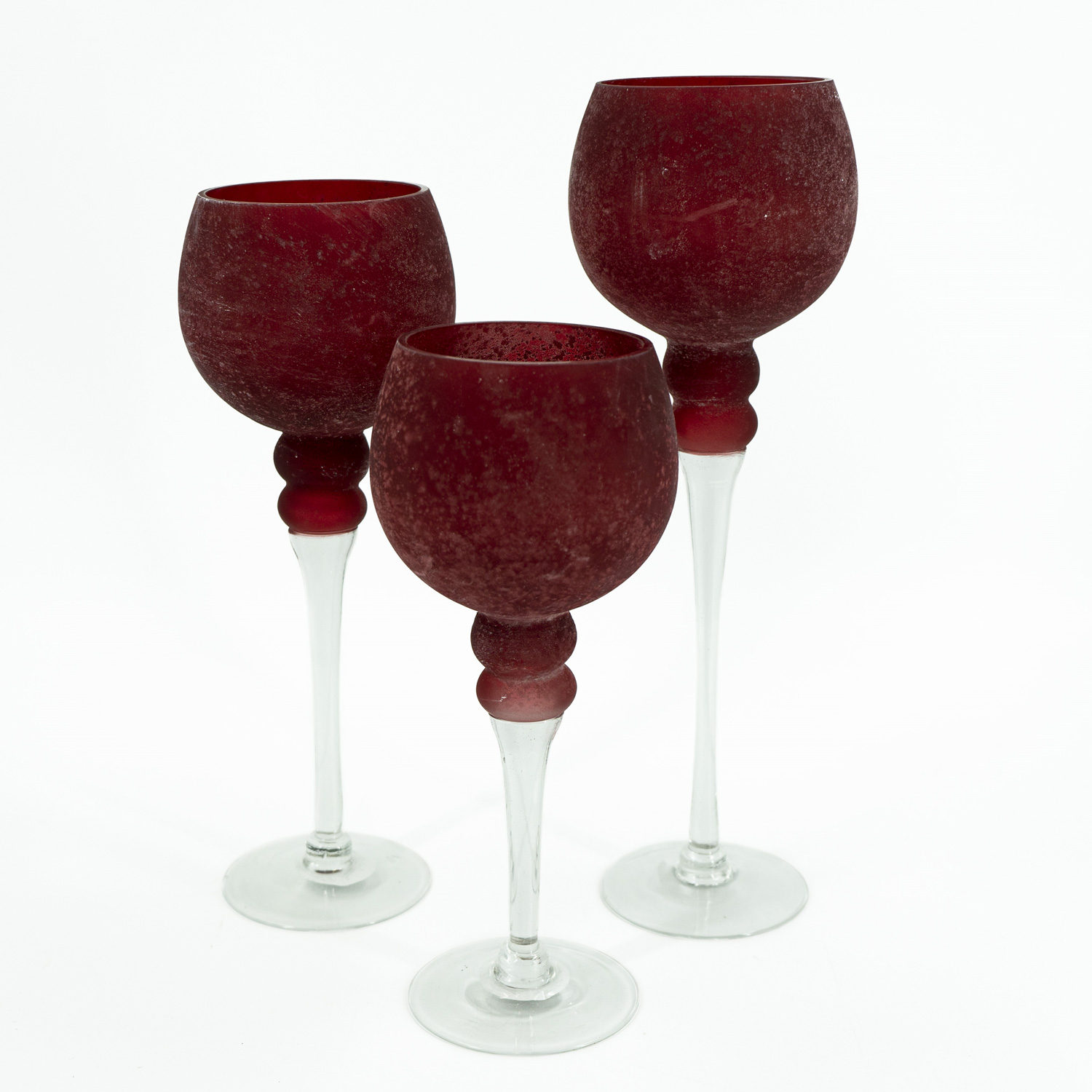 Kerzenhalter Kelch FROST - Glas - H: 30cm, 35cm, 40cm - gefrostet und rot satiniert - 3er Set Kerzenhalter Kelch FROST - Glas - H: 30cm, 35cm, 40cm - gefrostet und rot satiniert - 3er Set