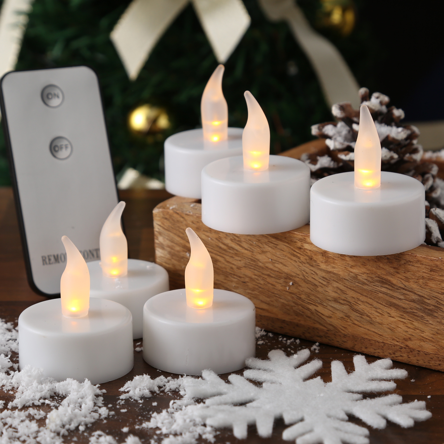 LED Teelichter - gelb flackernde Flamme - mit Fernbedienung - D: 3,8cm - weiß - 6er Set LED Teelichter - gelb flackernde Flamme - mit Fernbedienung - D: 3,8cm - weiß - 6er Set