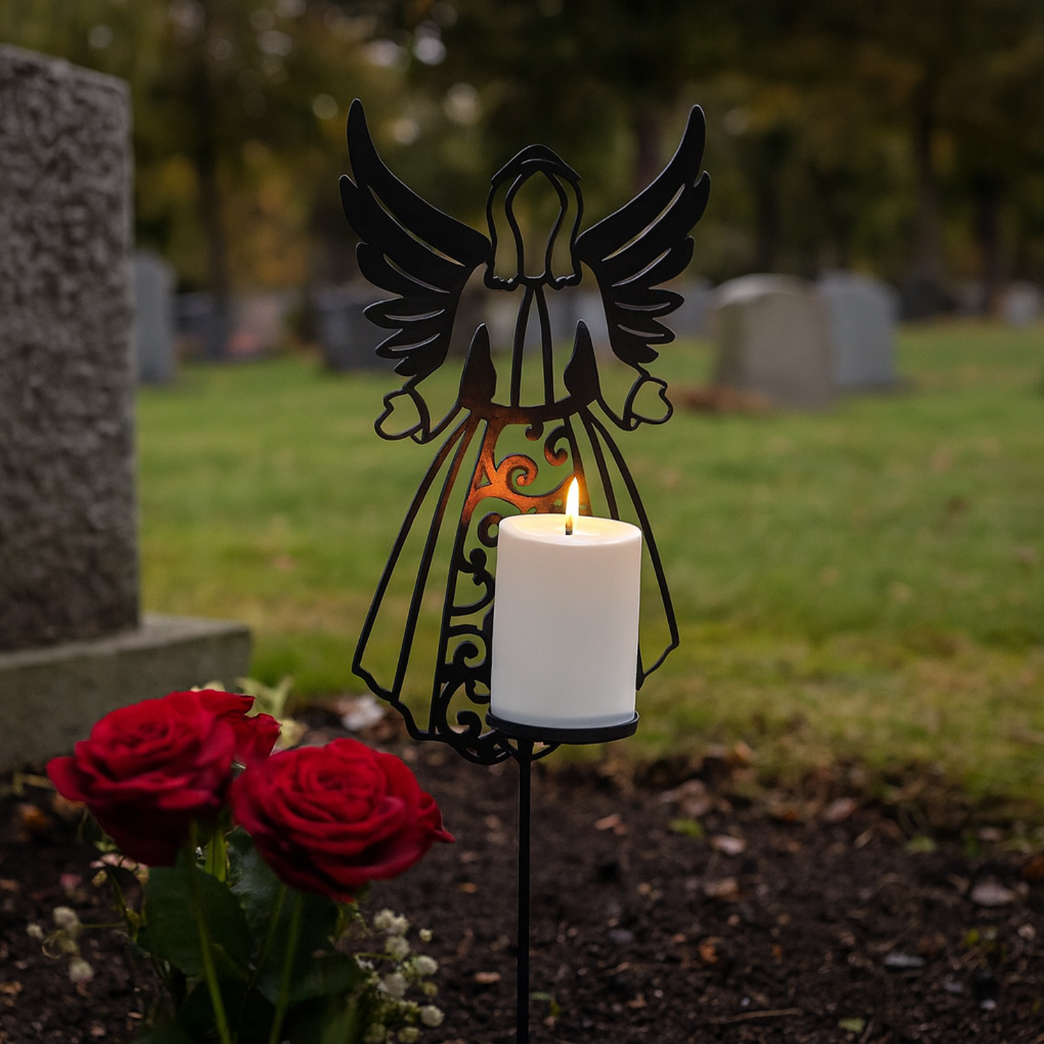 LED Grablicht Engel mit LED Kerze - Gartenfigur - H: 56cm - Timer - bis zu 2500 Stunden LED Grablicht Engel mit LED Kerze - Gartenfigur - H: 56cm - Timer - bis zu 2500 Stunden