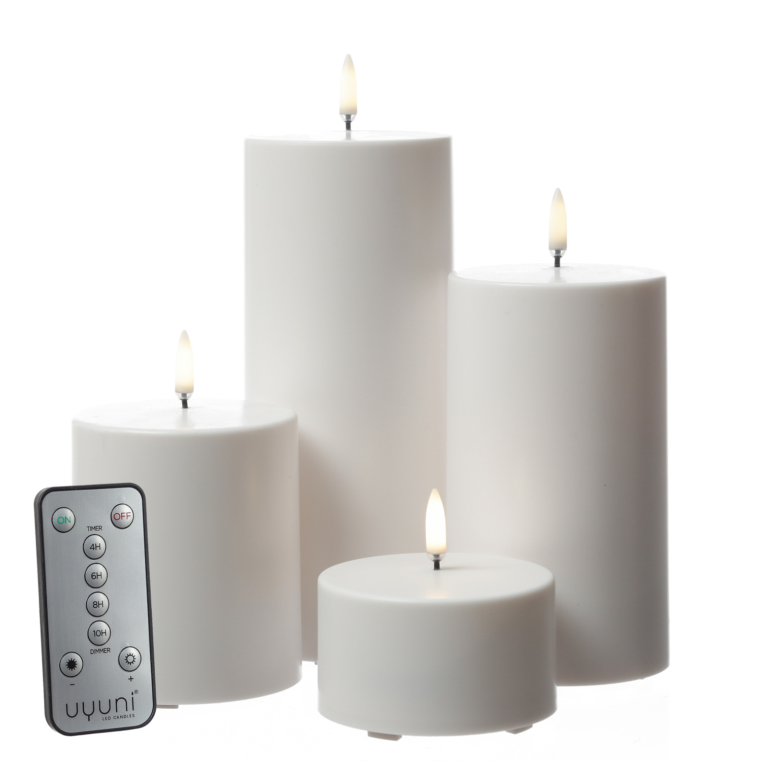 LED Kerzenset THEA - Kunststoff - 4 Größen - inkl. Batterien/Fernb. - bis zu 2500 Std. - für Außen LED Kerzenset THEA - Kunststoff - 4 Größen - inkl. Batterien/Fernb. - bis zu 2500 Std. - für Außen