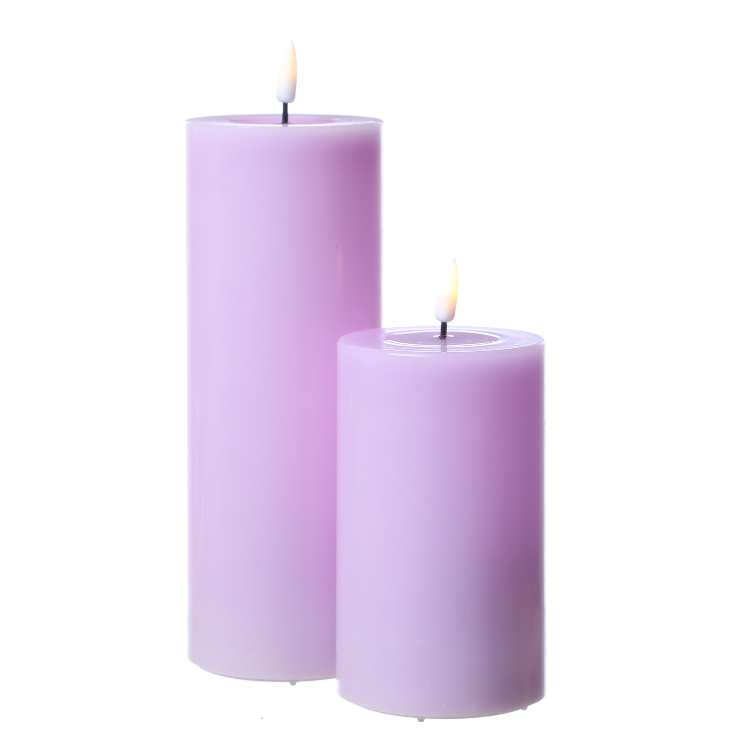 LED Stumpenkerze MIA - Echtwachs - realistische 3D Flamme - H: 20cm - D: 7,5cm - lavendel