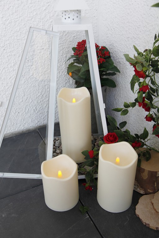 LED Stumpenkerze "Paul" - flackernde LED - H: 23cm - Sensor - Timer - outdoor - creme