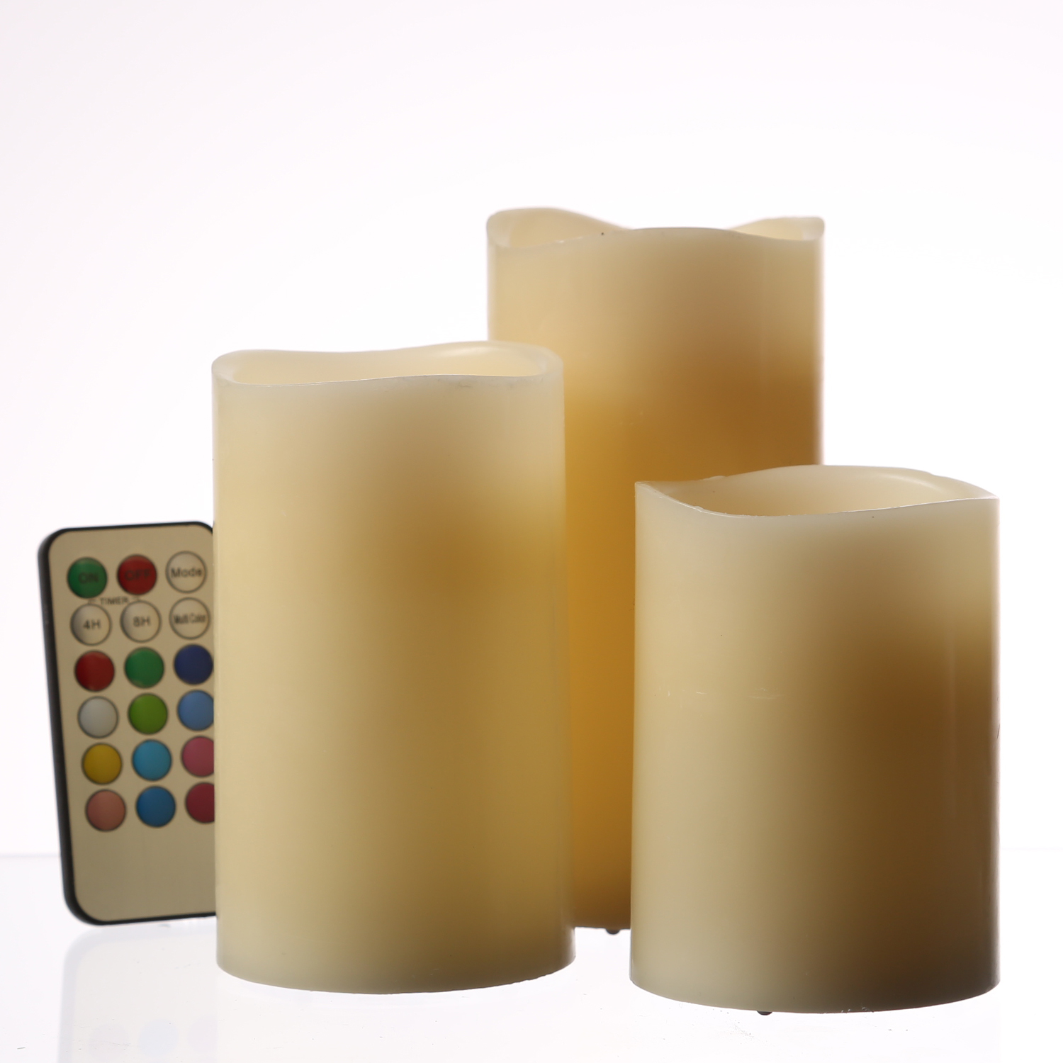 LED Kerze MULTI - Echtwachs - bunte LED - D: 7,5cm - inkl. Fernbedienung - Timer - creme - 3er Set LED Kerze MULTI - Echtwachs - bunte LED - D: 7,5cm - inkl. Fernbedienung - Timer - creme - 3er Set