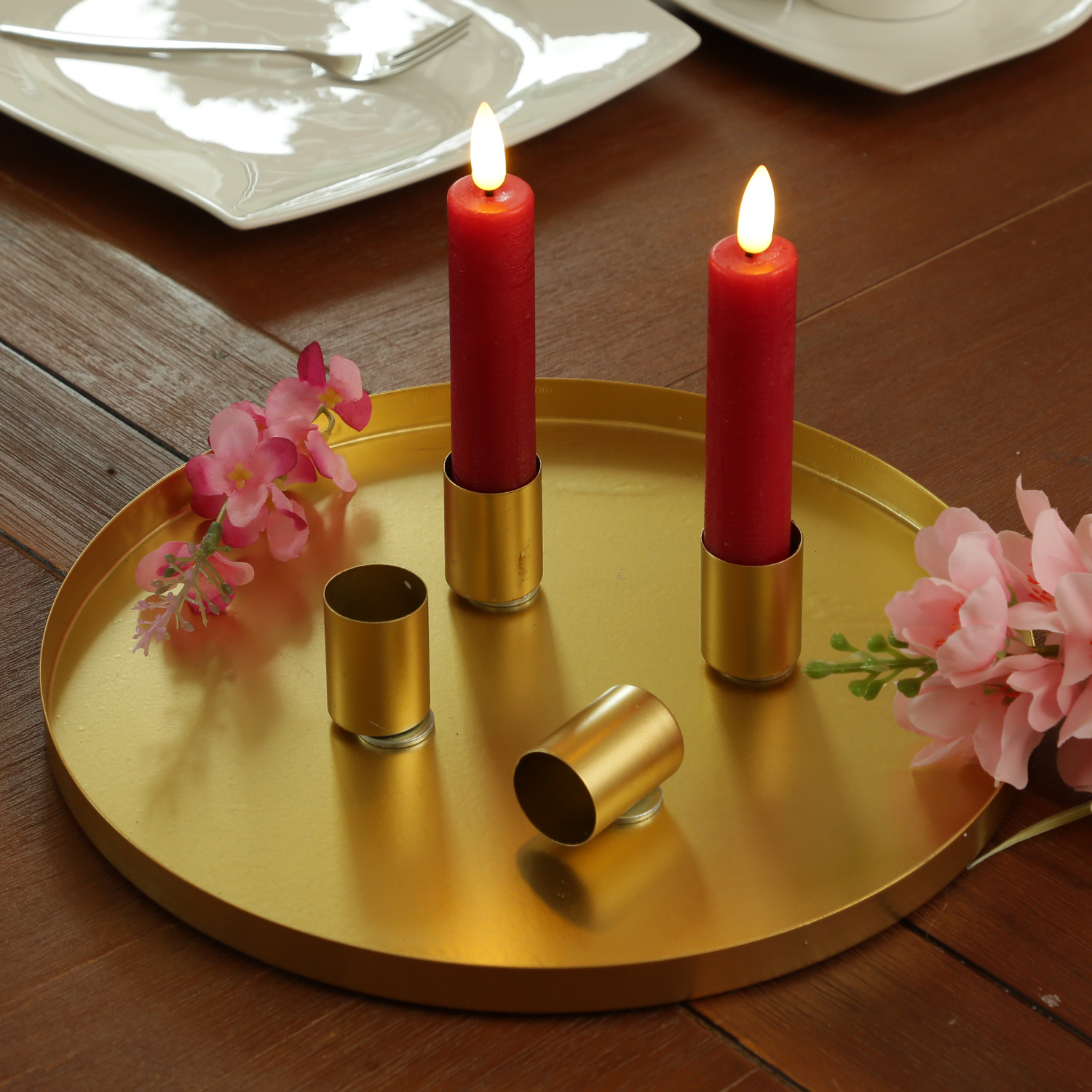 Stabkerzenhalter magnetisch - Kerzenständer für 4 Stabkerzen - Kerzentablett - D: 25cm - gold