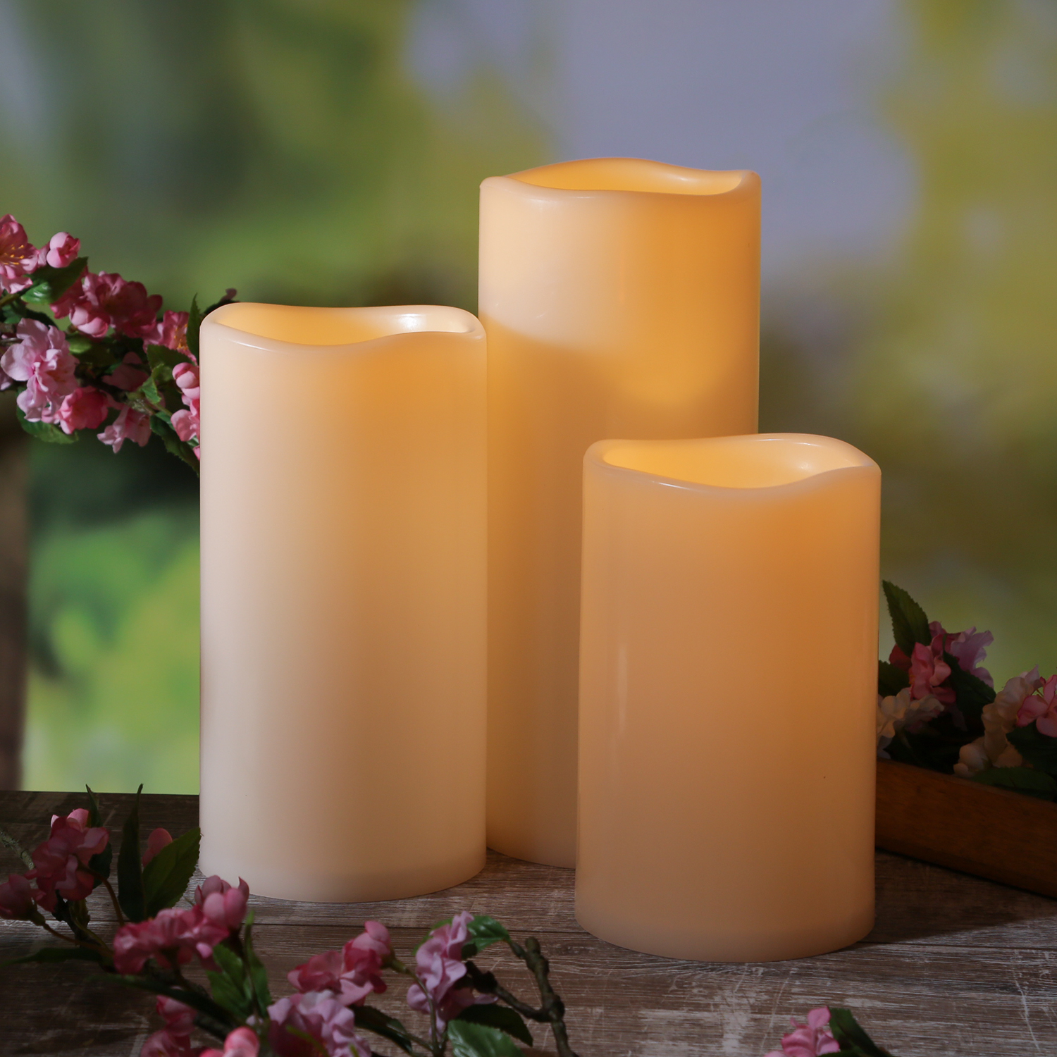 XXL LED Stumpenkerze - Kunststoff - 3D Flamme - H: 30cm - D: 12,5cm - Timer - für Außen - creme
