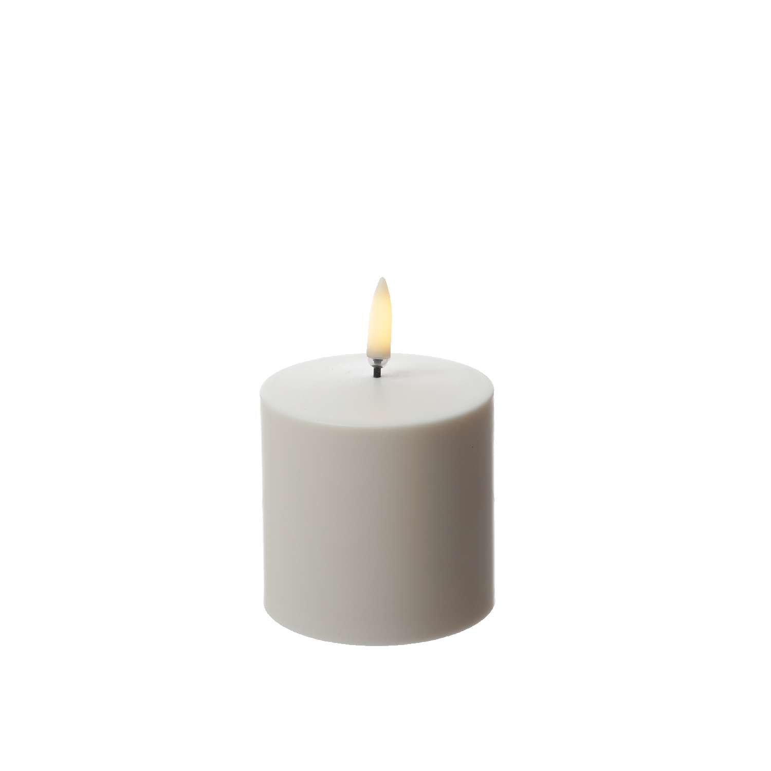 LED Kerze - wiederaufladbare LED Stumpenkerze mit Ladestation - 6,8cm x 6,8cm - Timer - Innen/Außen