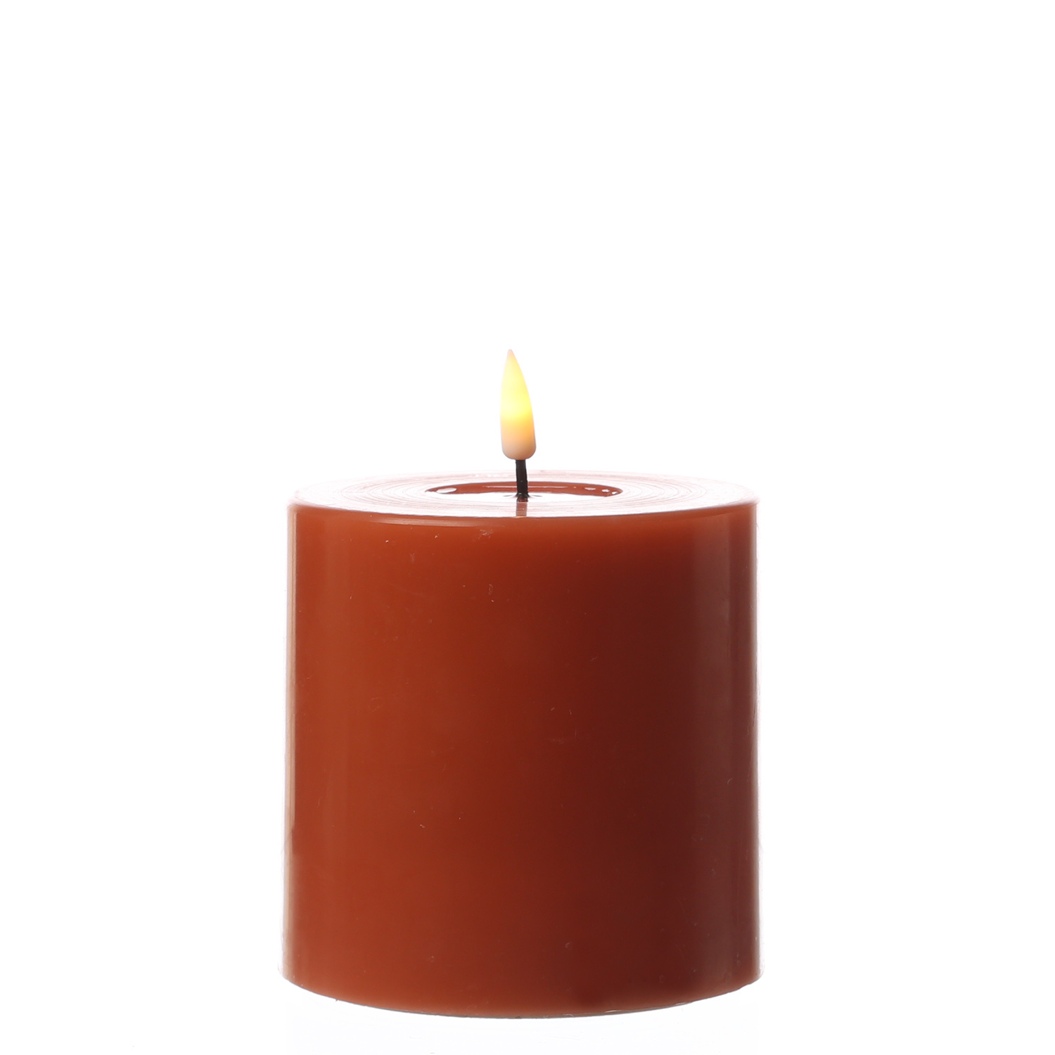 LED Stumpenkerze MIA - Echtwachs - realistische 3D Flamme - H: 10cm - D: 10cm - orange
