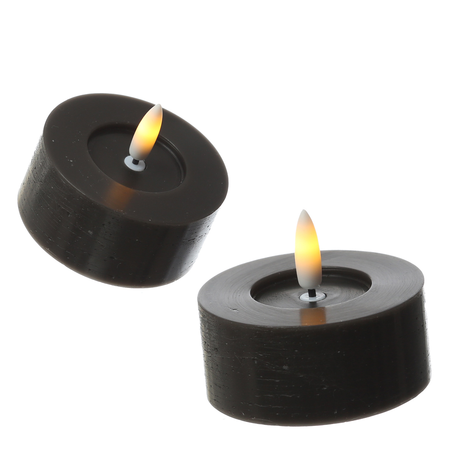 LED Maxi Teelichter LINA - Rustik-Optik - Echtwachs - Timer - D: 7cm - H: 6cm - schwarz - 2 Stück