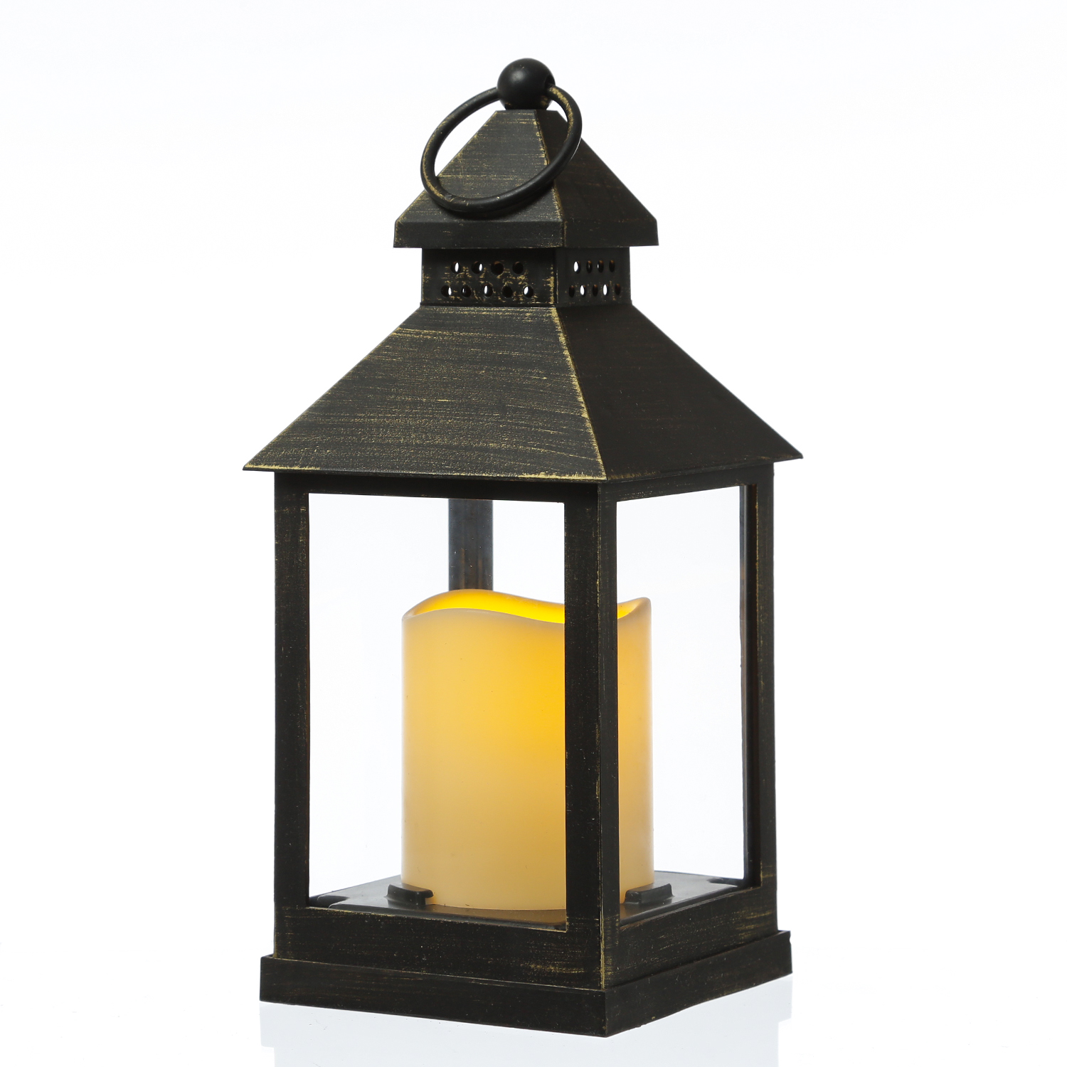LED Laterne mit Kerze - warmweiss flackernde LED - H- 23cm - Batteriebetrieb - schwarz