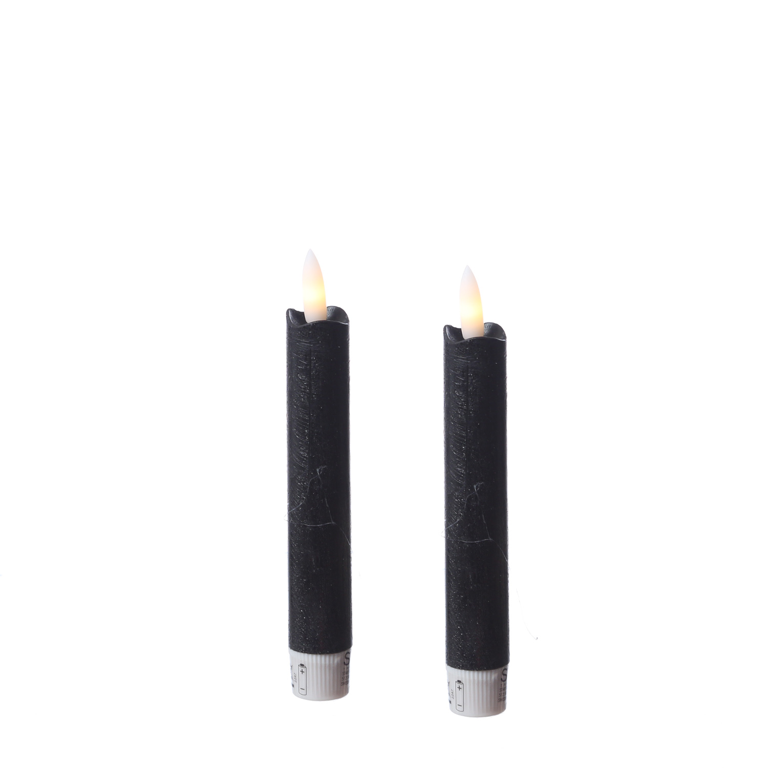 LED Stabkerzen Flamme - Echtwachs - flackernde warmweisse LED - H- 15cm - Timer - schwarz - 2er Set LED Stabkerzen Flamme - Echtwachs - flackernde warmweisse LED - H- 15cm - Timer - schwarz - 2er Set