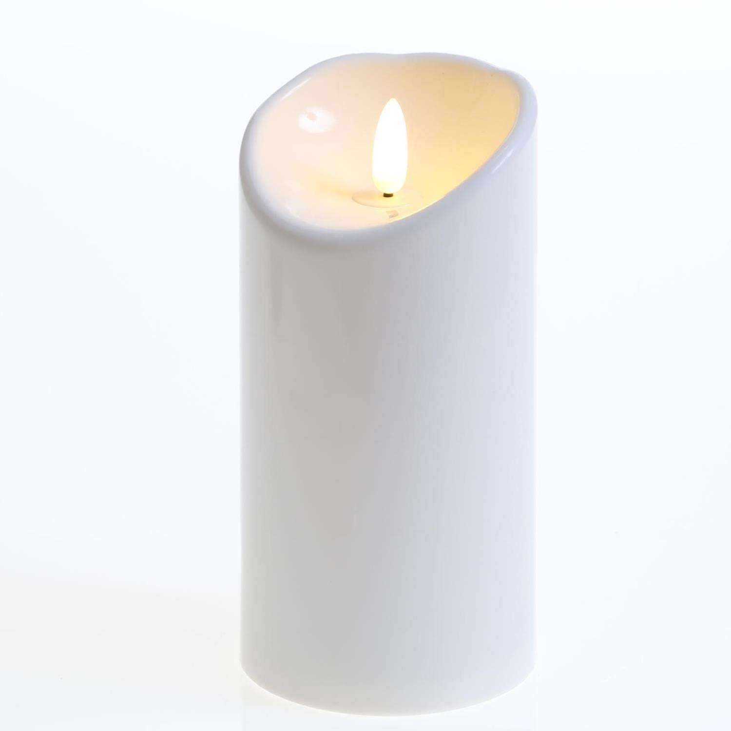 LED Kerze 3D Flamme - Kunststoff - flackernde Flamme - H- 15cm - D- 7-5cm - Timer - fuer Aussen - weiss
