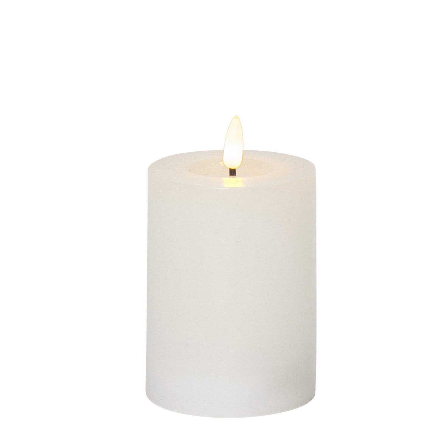 LED Stumpenkerze LINA - Echtwachs - realistische 3D Flamme - H: 12,5cm - Batterie - Timer - weiß
