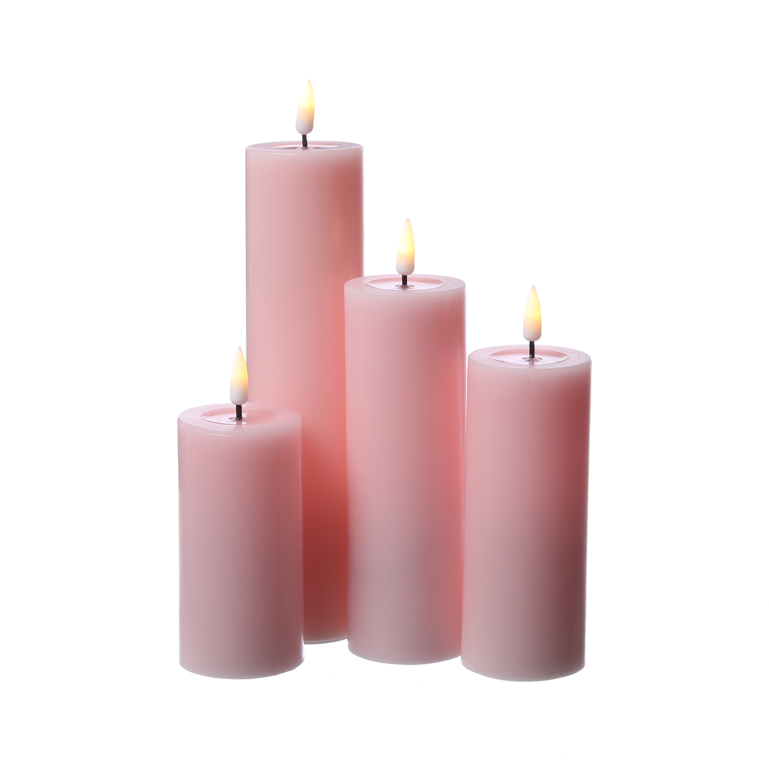 LED Stumpenkerze MIA - Echtwachs - realistische 3D Flamme -  H: 15cm D: 5cm - Batterie - rosa