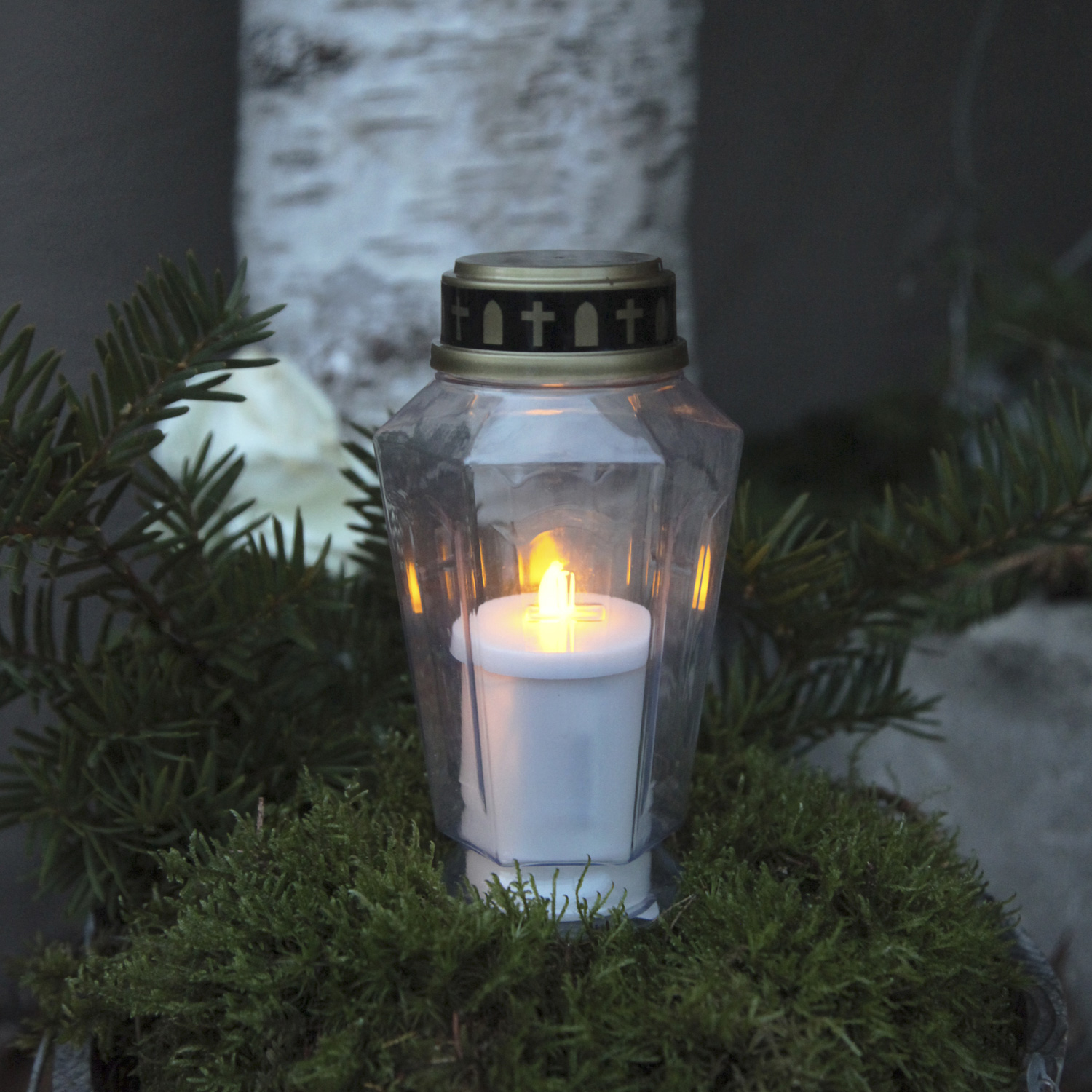 LED Grablicht Serene - Grabkerze - flackernde warmweiße LED - H: 15,5cm - weiß/gold LED Grablicht Serene - Grabkerze - flackernde warmweiße LED - H: 15,5cm - weiß/gold