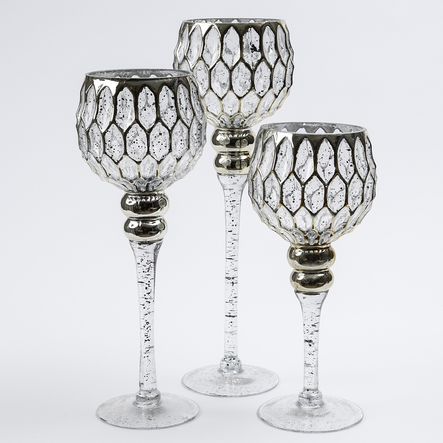 Kerzenhalter Kelch CORDOBA - Glas - H: 30,5cm, 34,5cm, 40cm - gold - 3er Set