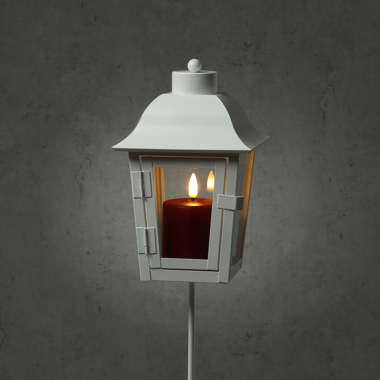 Grablaterne mit Mini LED Kerze - Grablampe mit 2 wechselbaren Spitzen/Erdspieß - H: 51cm - weiß