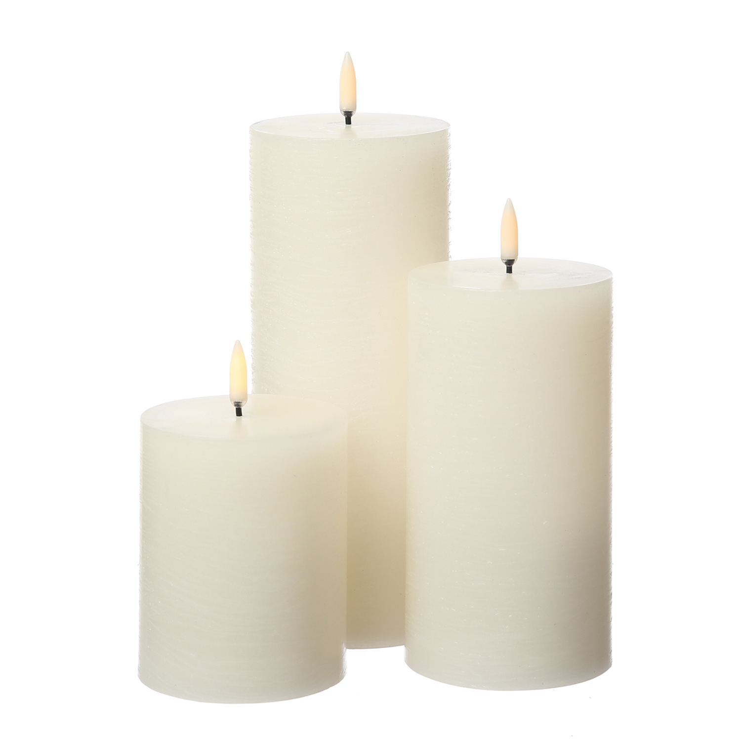 LED Kerze PIA - Rustik-Optik - Echtwachs - H: 15cm - D: 7,8cm - Timer - bis zu 1000 Std. - creme