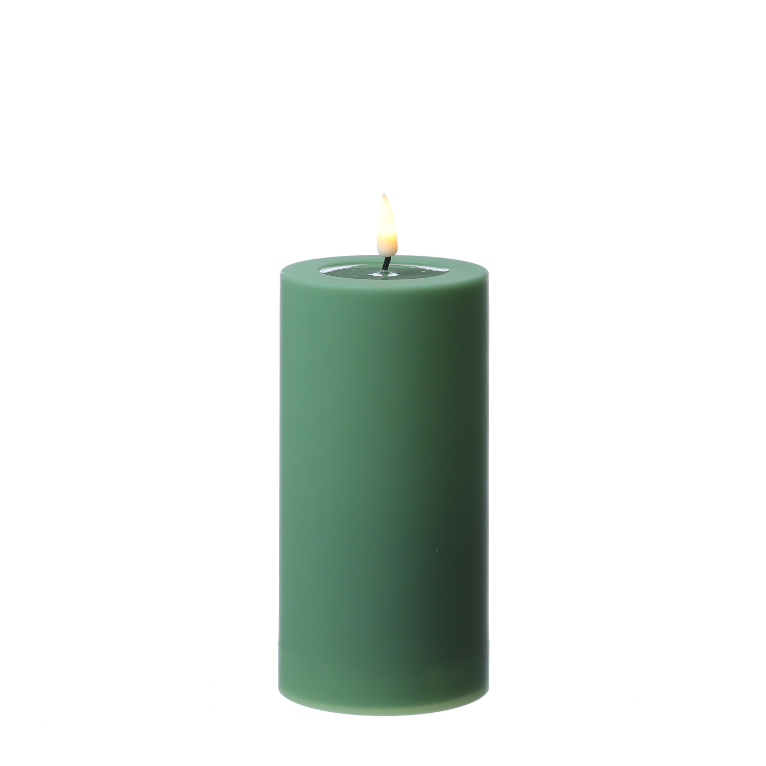 LED Stumpenkerze MIA - Kunststoff - realistische 3D Flamme - H: 15cm - outdoor - grün LED Stumpenkerze MIA - Kunststoff - realistische 3D Flamme - H: 15cm - outdoor - grün