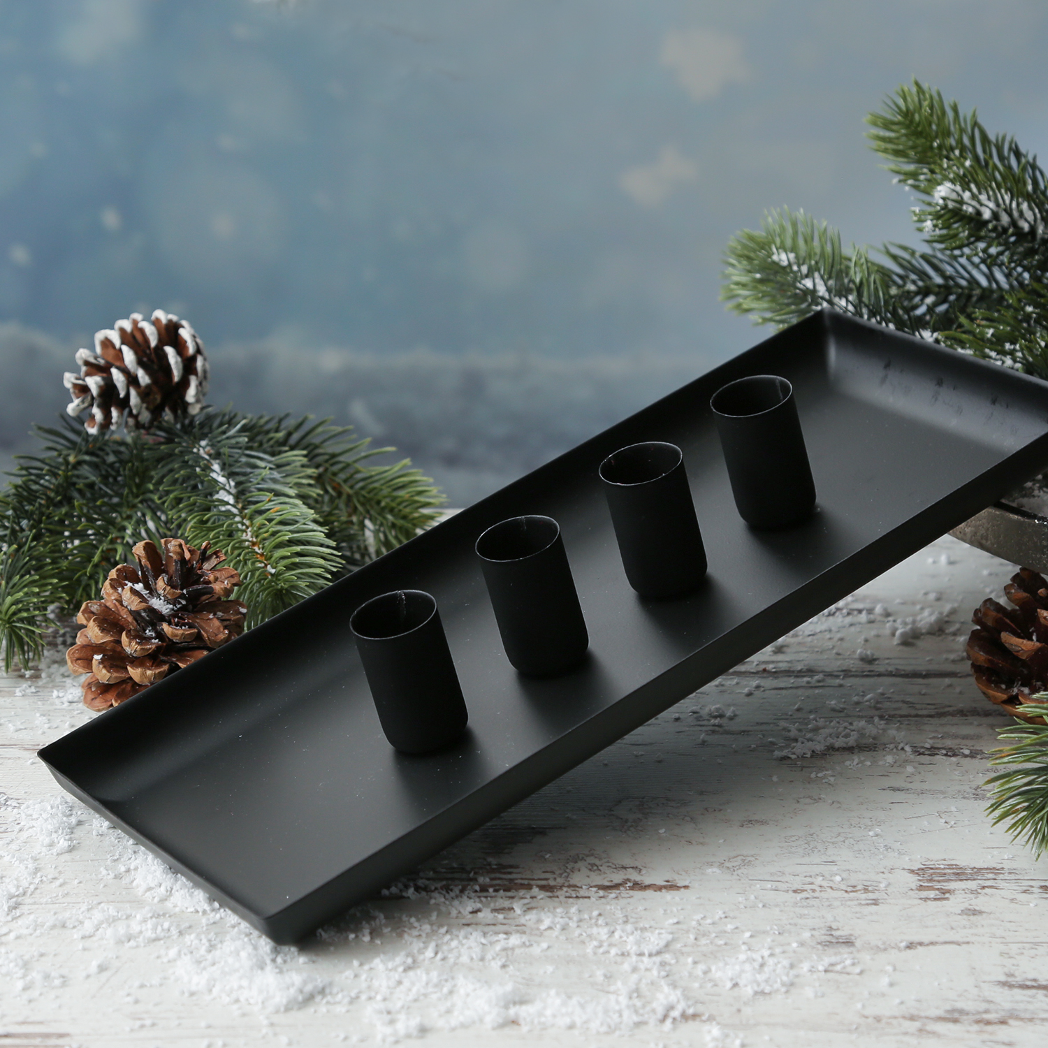 Stabkerzenhalter magnetisch - Kerzenständer für 4 Stabkerzen - Kerzentablett - 29x12cm - schwarz