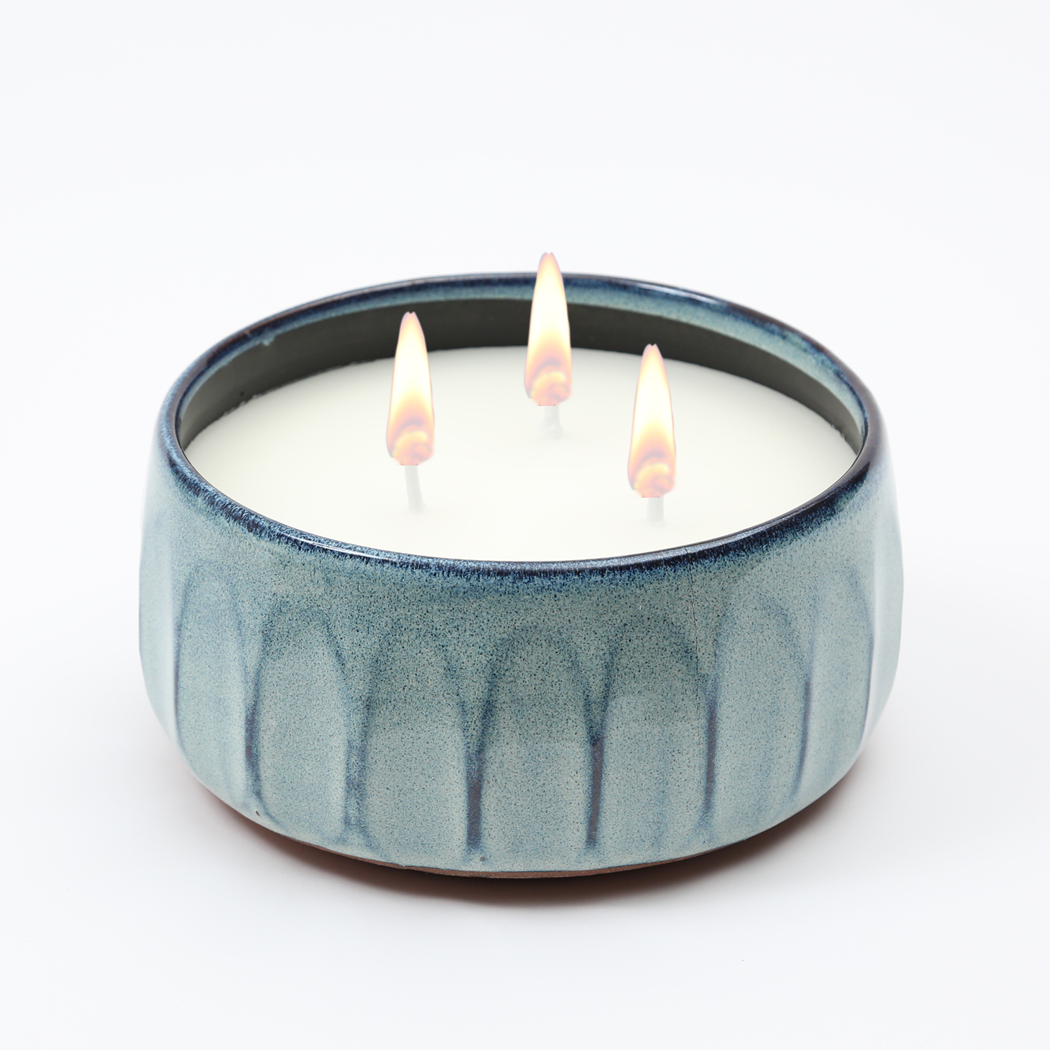 Duftkerze CITRONELLA - Echtwachs in Terracottaschale - gegen Stechmücken - blau, weiß