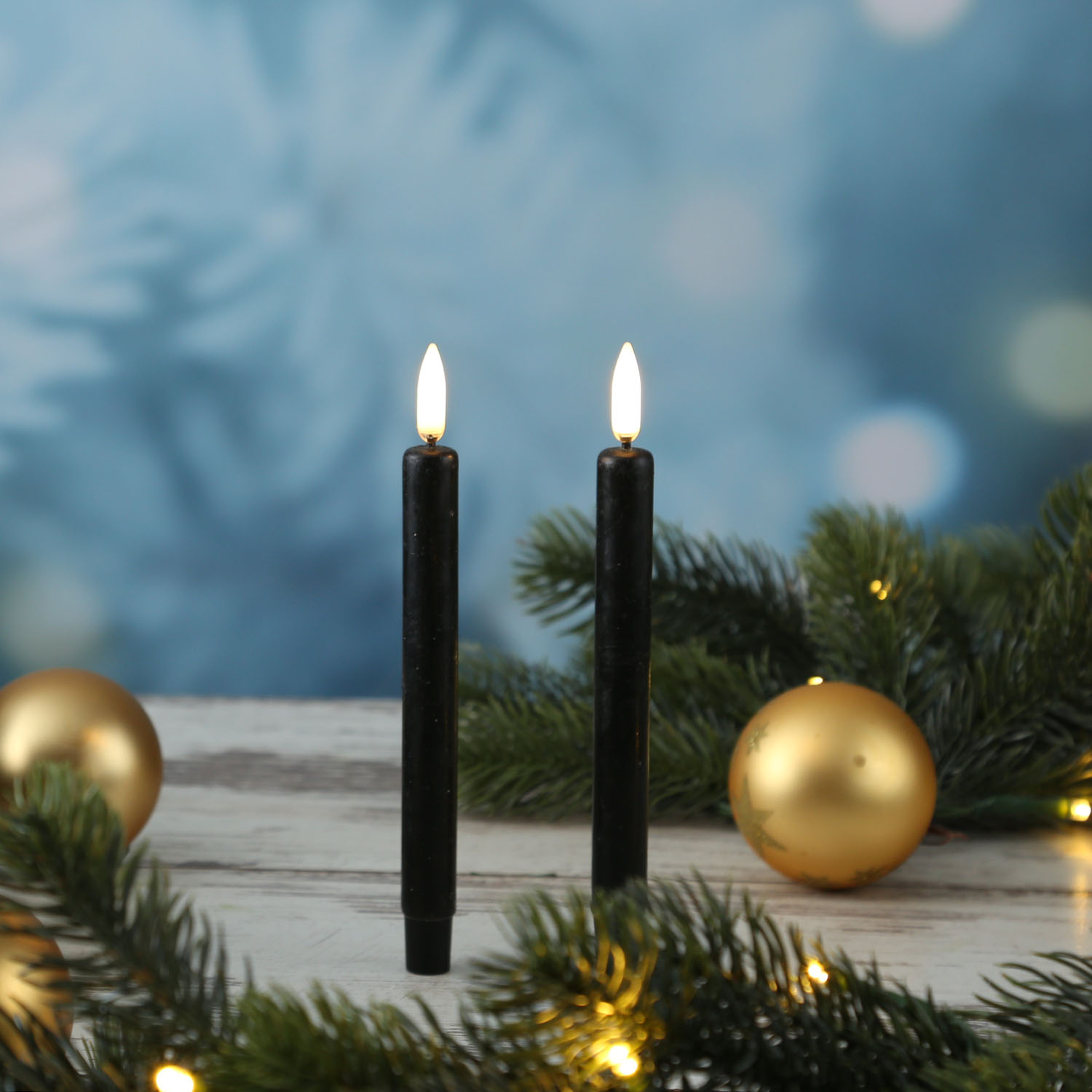 LED Stabkerzen THEA - dünne Tafelkerzen - Echtwachs - H: 16,6cm - D: 1,3cm - schwarz - 2 Stück LED Stabkerzen THEA - dünne Tafelkerzen - Echtwachs - H: 16,6cm - D: 1,3cm - schwarz - 2 Stück