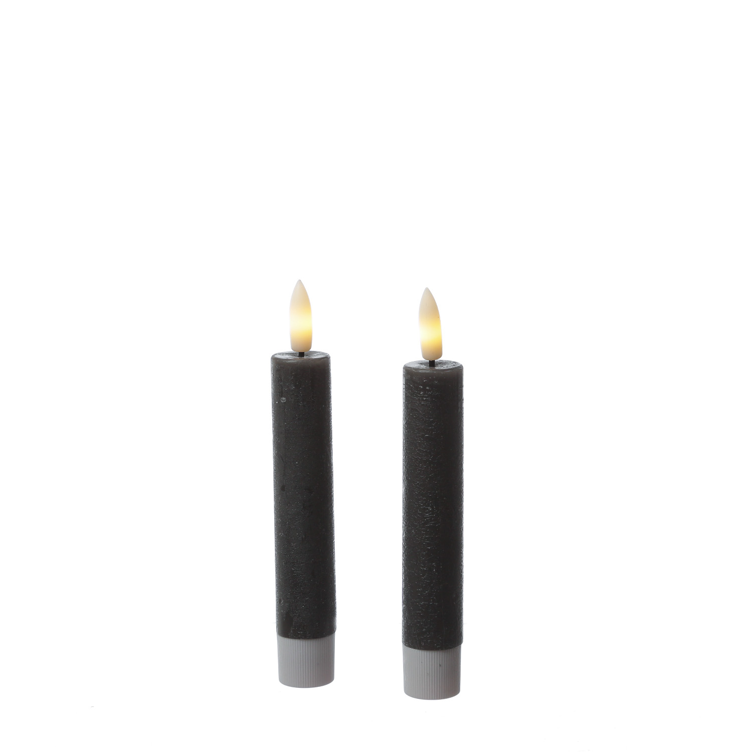 LED Stabkerzen LINA - Rustik-Optik - Echtwachs - 3D Flamme - H: 14cm - Timer - grau - 2er Set
