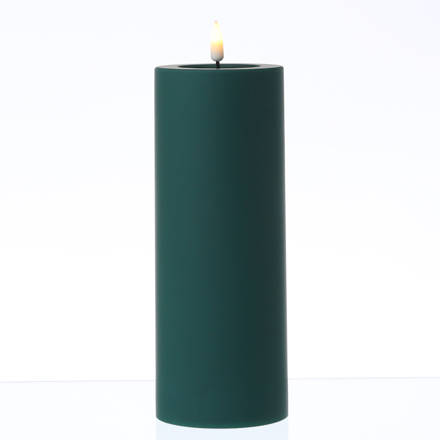 LED Stumpenkerze MIA - Kunststoff - realistische 3D Flamme - H: 20cm - für Außen - dunkelgrün