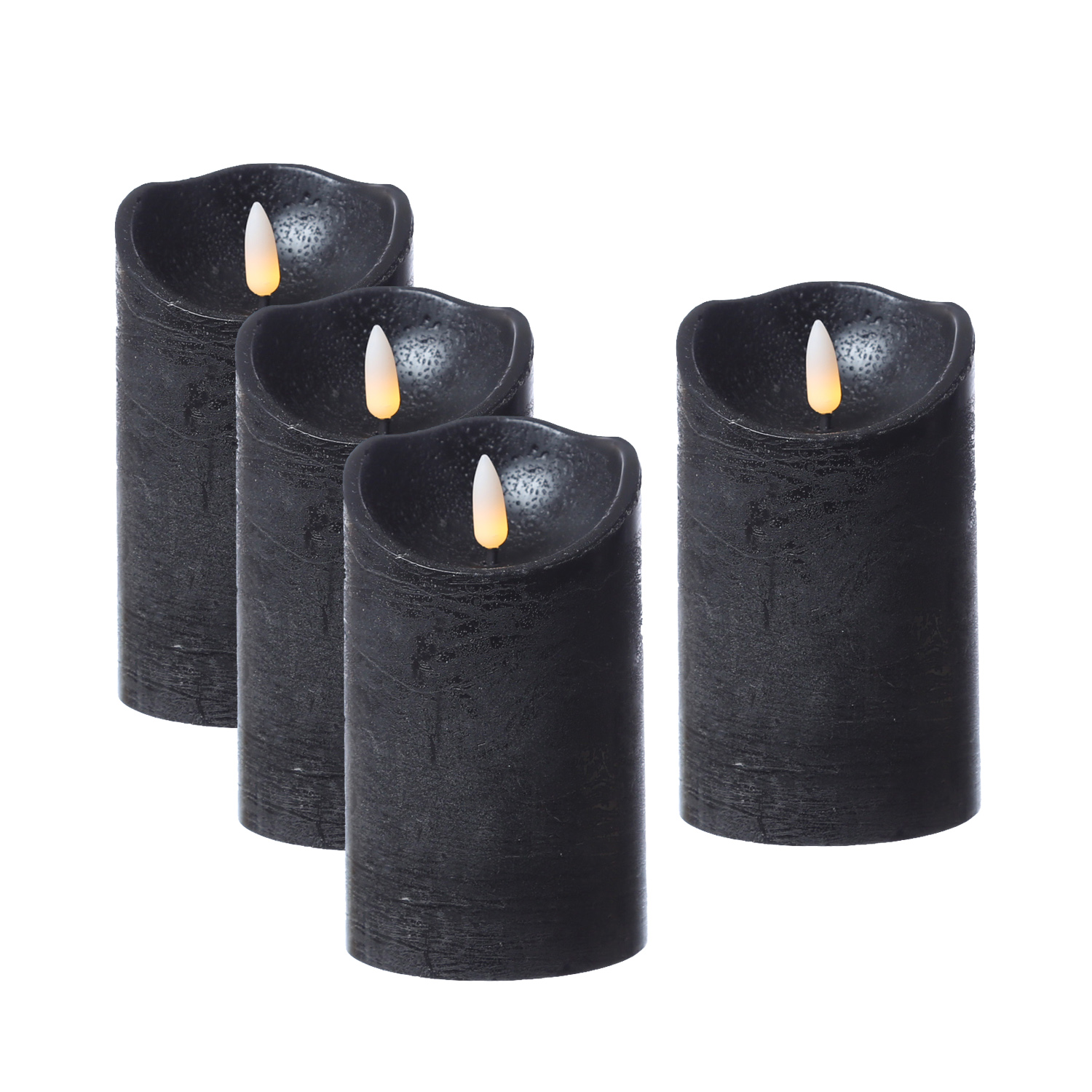 LED Stumpenkerzen RUSTIC - Echtwachs - warmweiße 3D Flamme - H: 12,5cm - Timer - schwarz - 4er Set