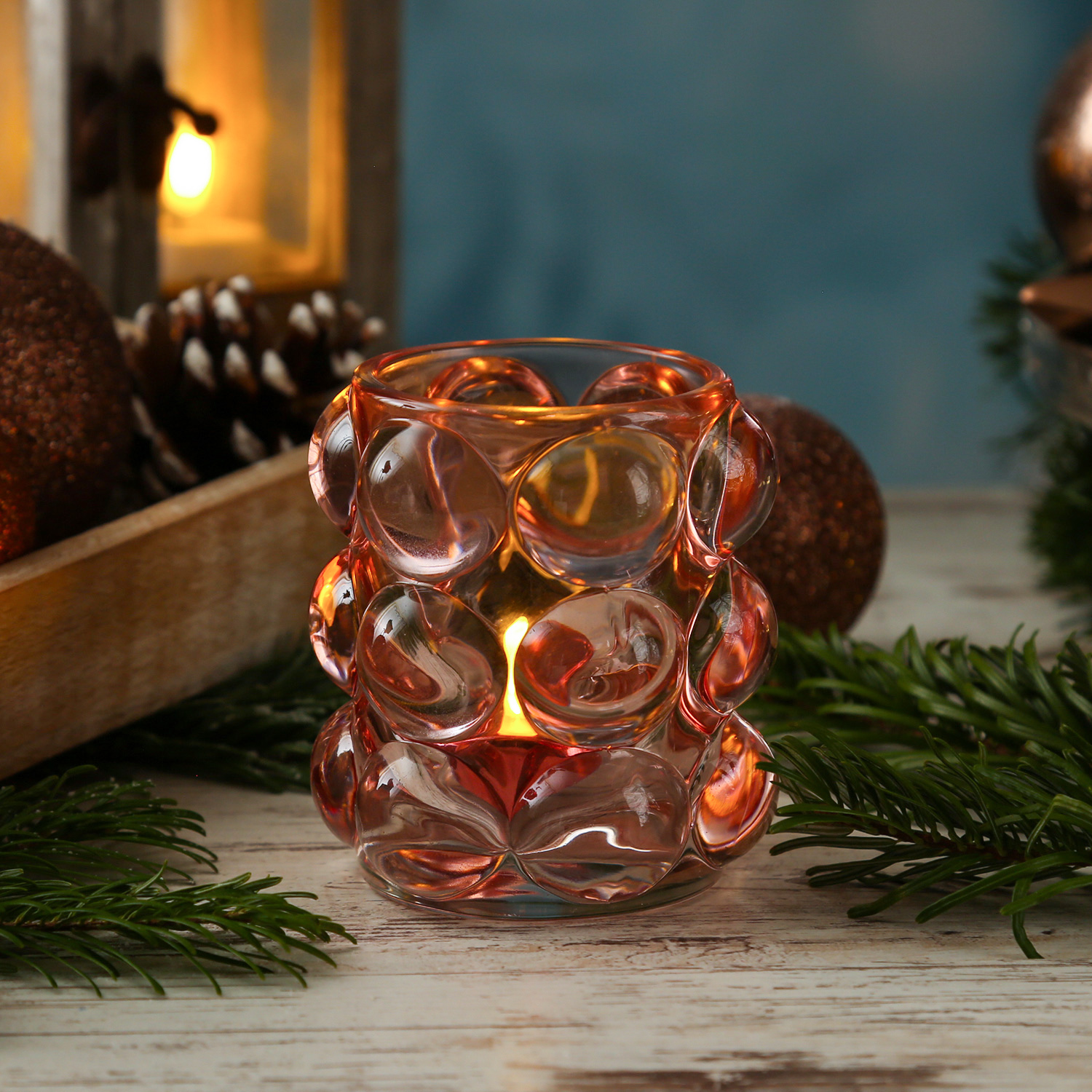 Teelichthalter BUBBLE - Windlicht - Glas - H: 9cm - D: 9,5cm - rosa