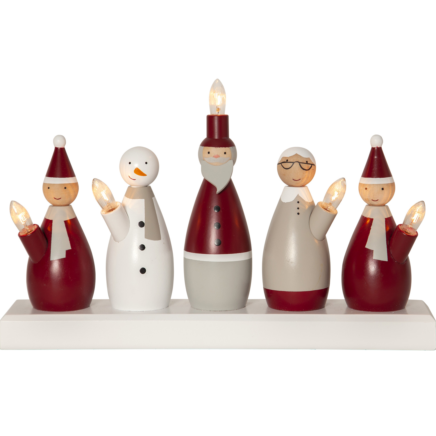 Fensterleuchter Weihnachtsmann - 5flammig - warmweiße E10 Glühlampen - H: 20,5cm, L. 33,5cm - rot Fensterleuchter Weihnachtsmann - 5flammig - warmweiße E10 Glühlampen - H: 20,5cm, L. 33,5cm - rot