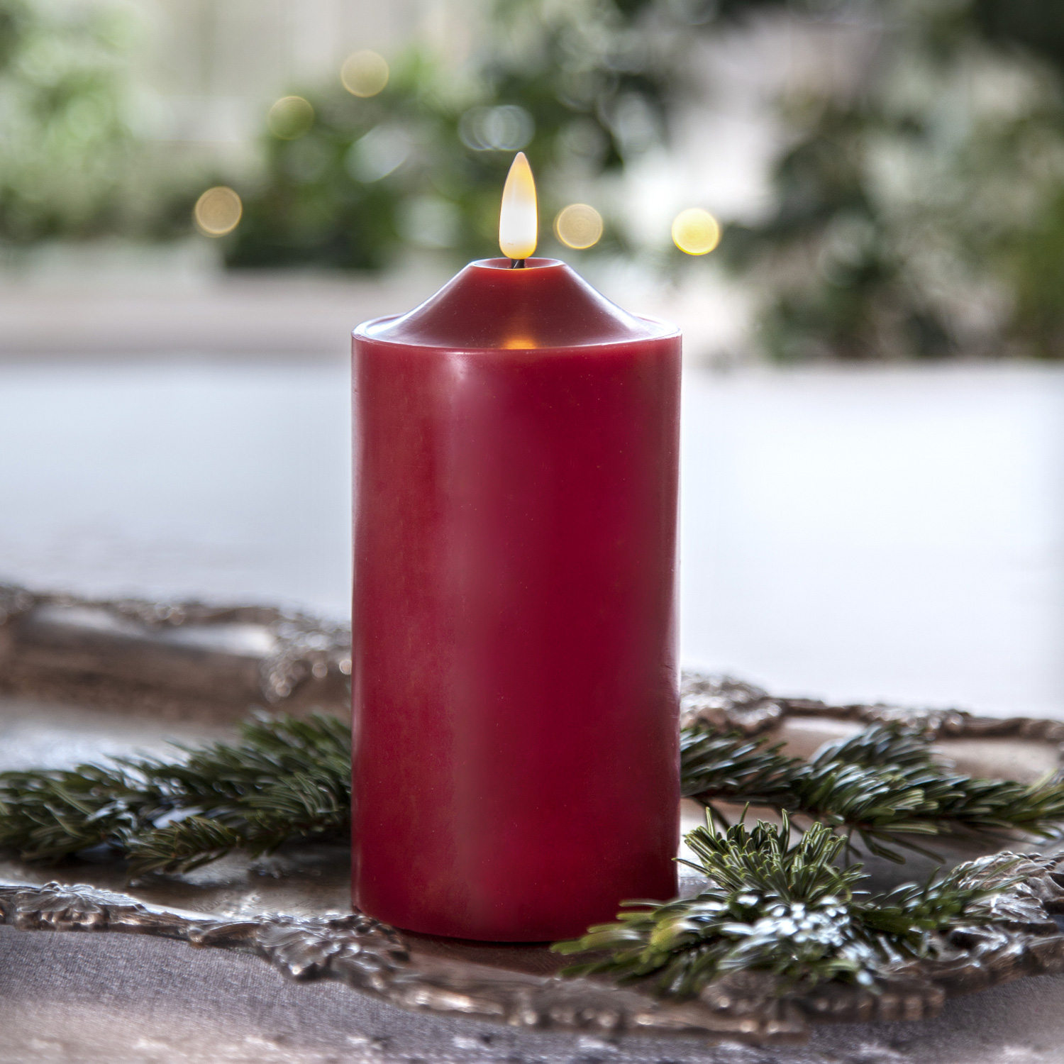 LED Stumpenkerze Flamme - Echtwachs - warmweiße 3D Flamme - H: 17cm - Batteriebetrieb - Timer - rot LED Stumpenkerze Flamme - Echtwachs - warmweiße 3D Flamme - H: 17cm - Batteriebetrieb - Timer - rot