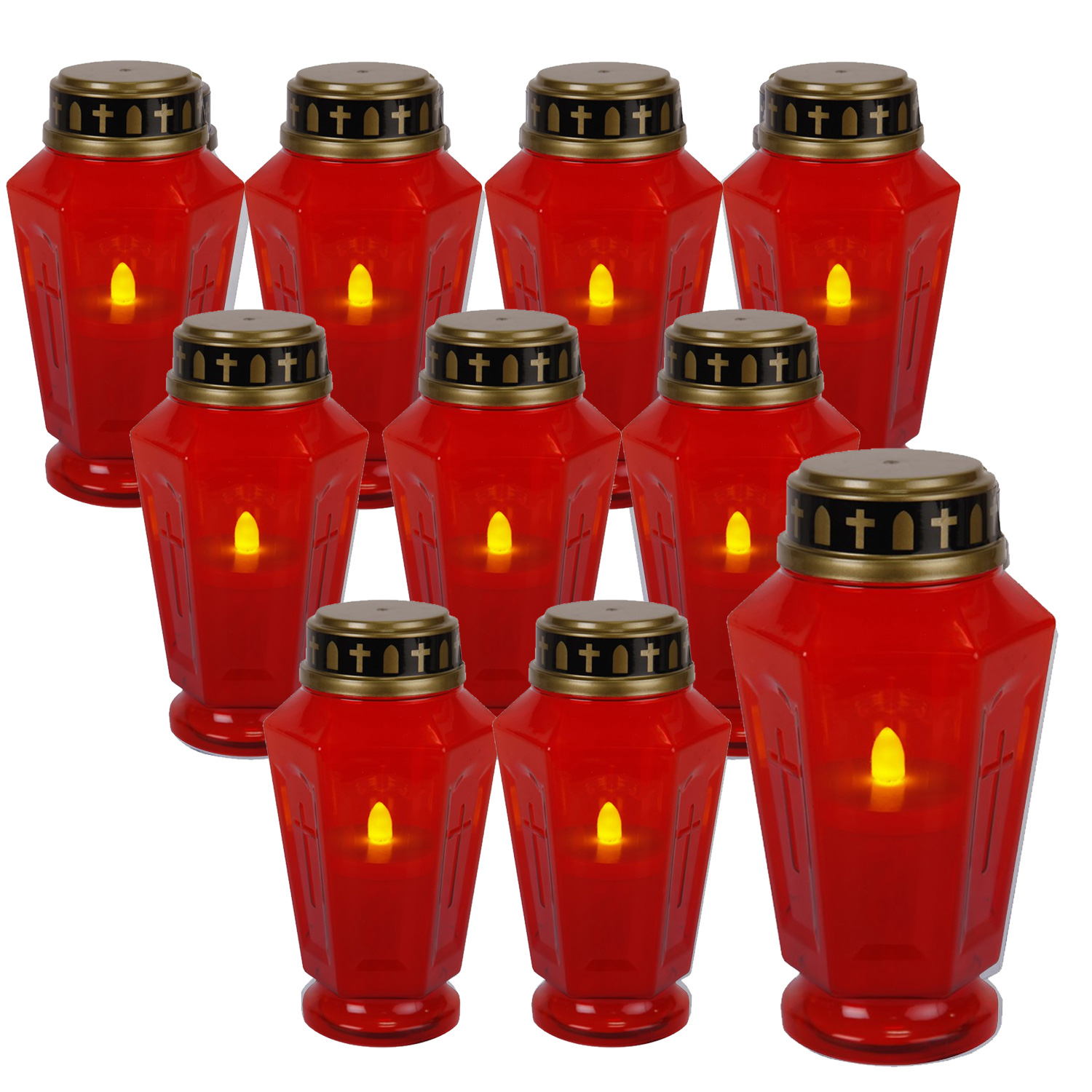 LED Grablicht Serene - Grabkerze - warmweiße LED - H: 15,5cm - 1000h Leuchtdauer - rot/gold - 10St. LED Grablicht Serene - Grabkerze - warmweiße LED - H: 15,5cm - 1000h Leuchtdauer - rot/gold - 10St.