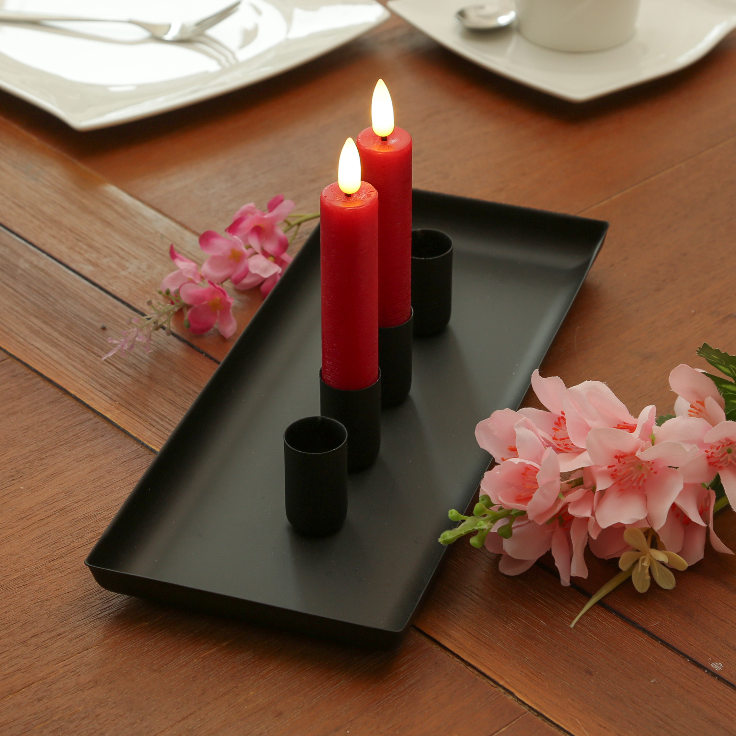 Stabkerzenhalter magnetisch - Kerzenständer für 4 Stabkerzen - Kerzentablett - 29x12cm - schwarz