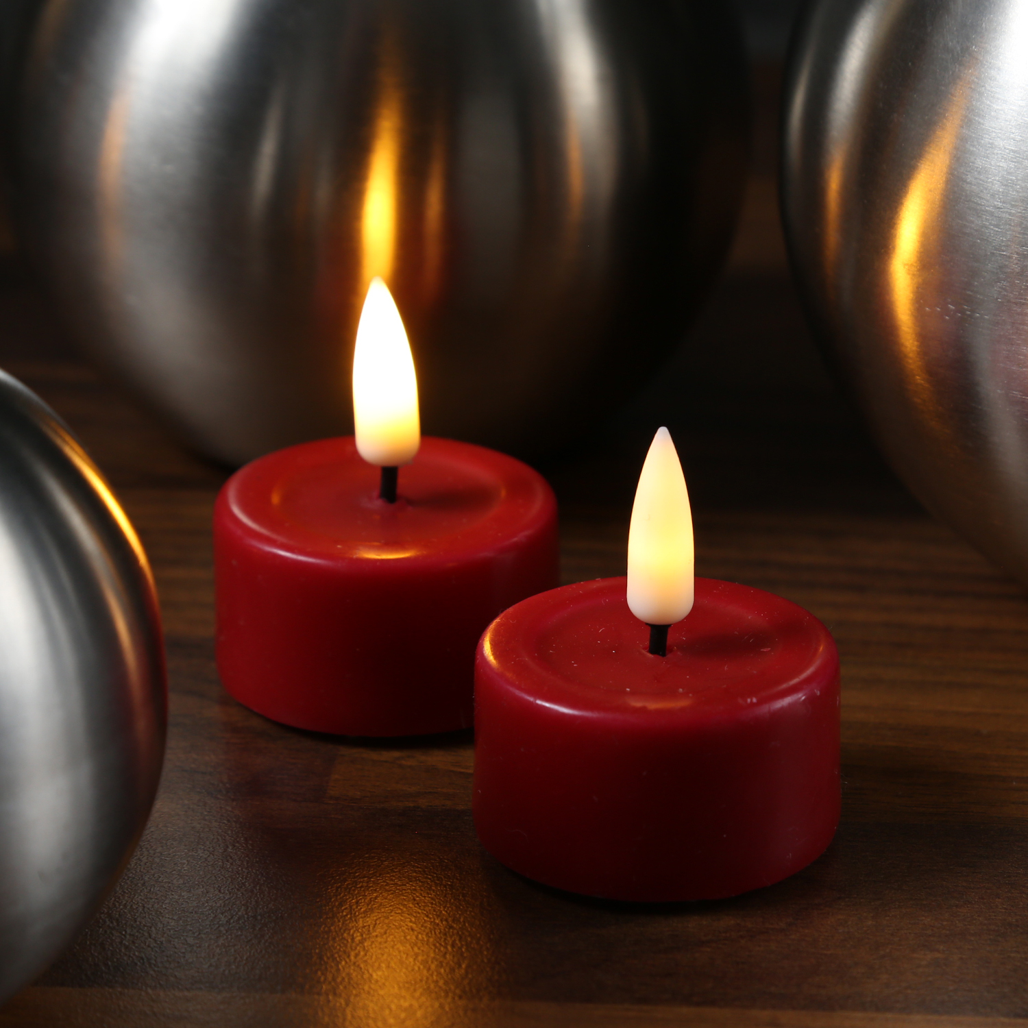 LED Teelichter MIA - Kunststoff - realistische 3D Flamme - D: 4,1cm - Batteriebetrieb - rot - 2 Stk