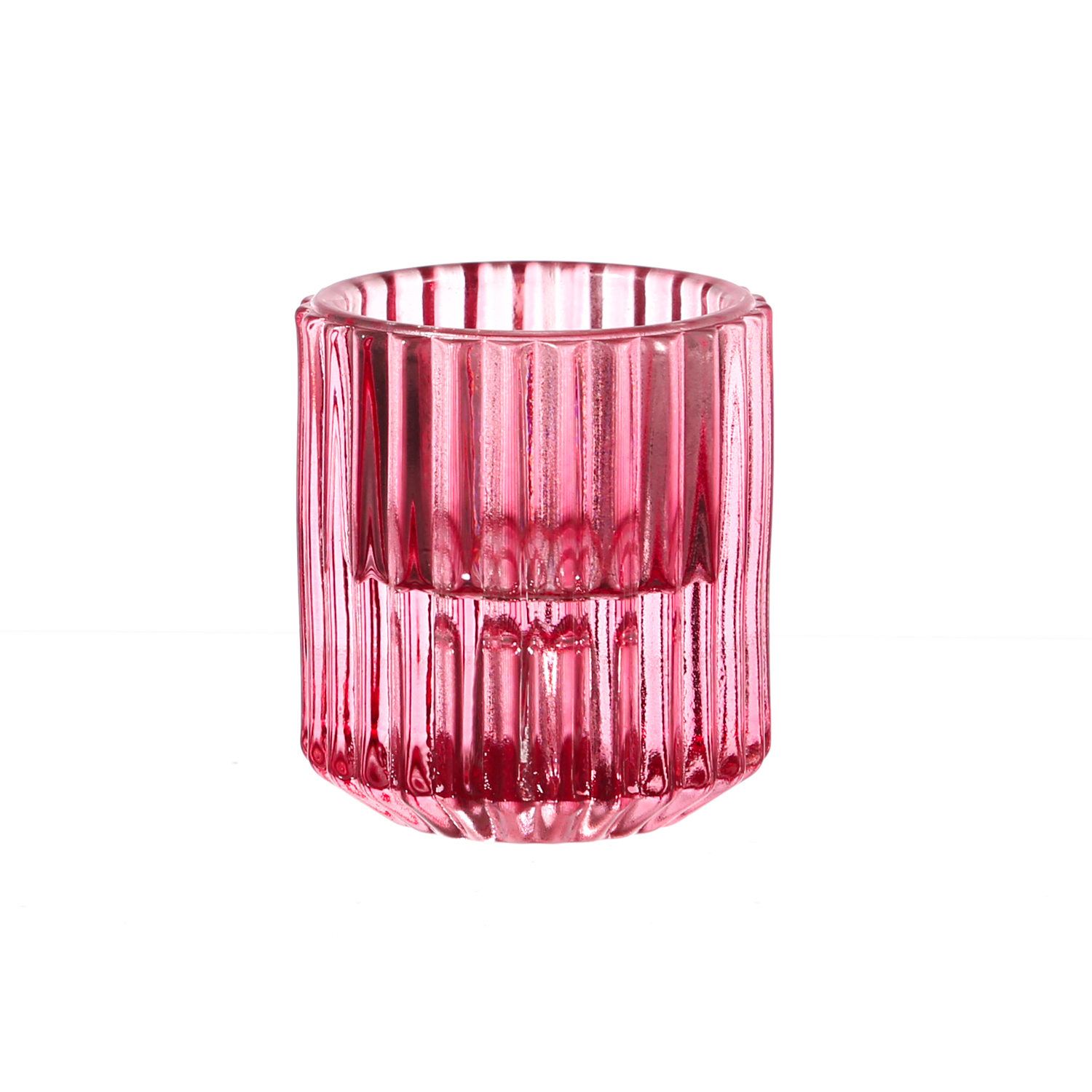 Kerzenhalter - 2in1 - Teelichthalter oder Stabkerzenhalter - Glas - H: 5,9cm - pink