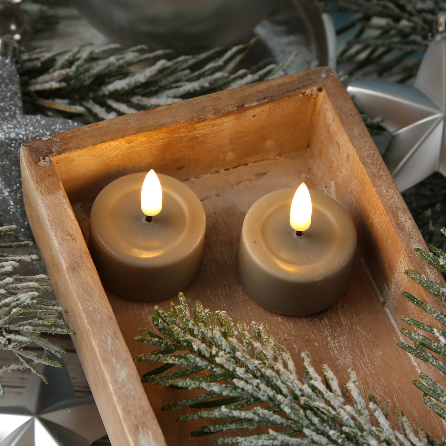 LED Teelichter MIA - Kunststoff - realistische 3D Flamme - D: 4,1cm - sand/taupe - 2 Stk LED Teelichter MIA - Kunststoff - realistische 3D Flamme - D: 4,1cm - sand/taupe - 2 Stk