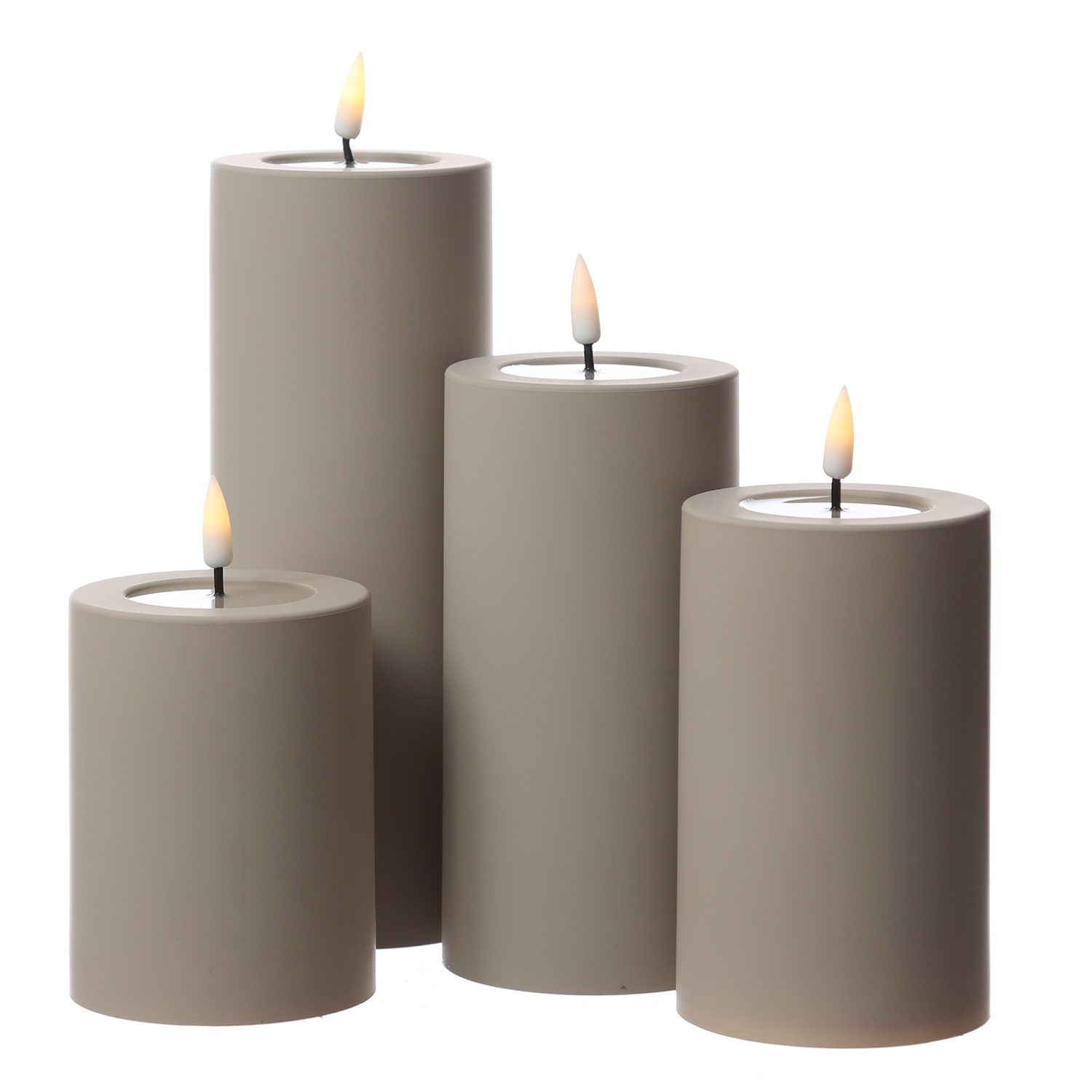 LED Stumpenkerze MIA - Kunststoff - 3D Flamme - H: 10cm - D: 7,5cm - für Außen - sand LED Stumpenkerze MIA - Kunststoff - 3D Flamme - H: 10cm - D: 7,5cm - für Außen - sand