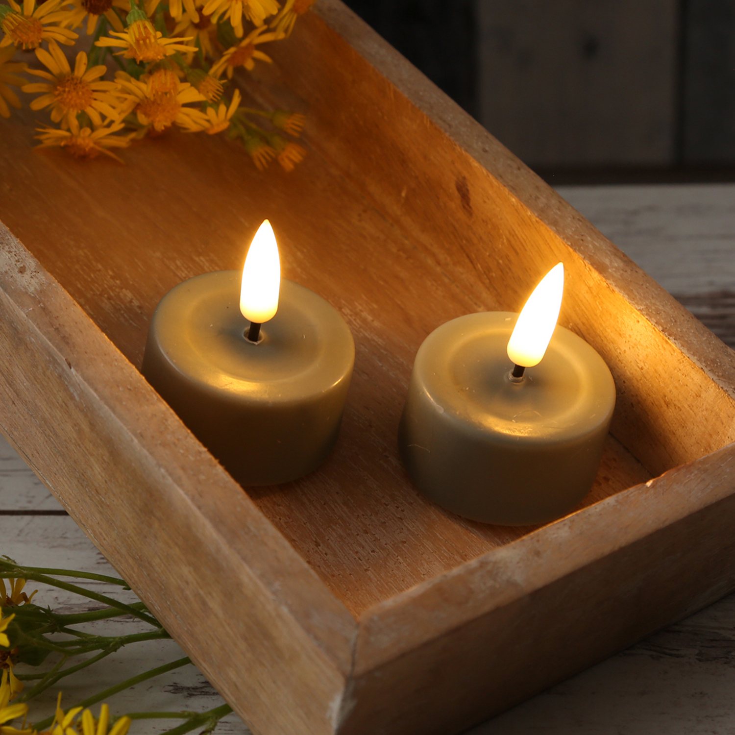 LED Teelichter MIA - Kunststoff - realistische 3D Flamme - D: 4,1cm - sand/taupe - 2 Stk LED Teelichter MIA - Kunststoff - realistische 3D Flamme - D: 4,1cm - sand/taupe - 2 Stk