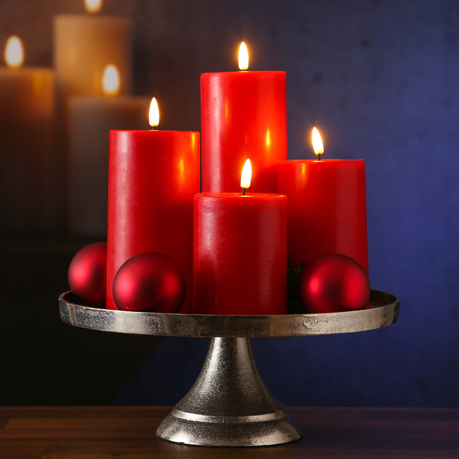 LED Stumpenkerze MIA - Echtwachs - realistische 3D Flamme - H: 10cm - D: 7,5cm - rot