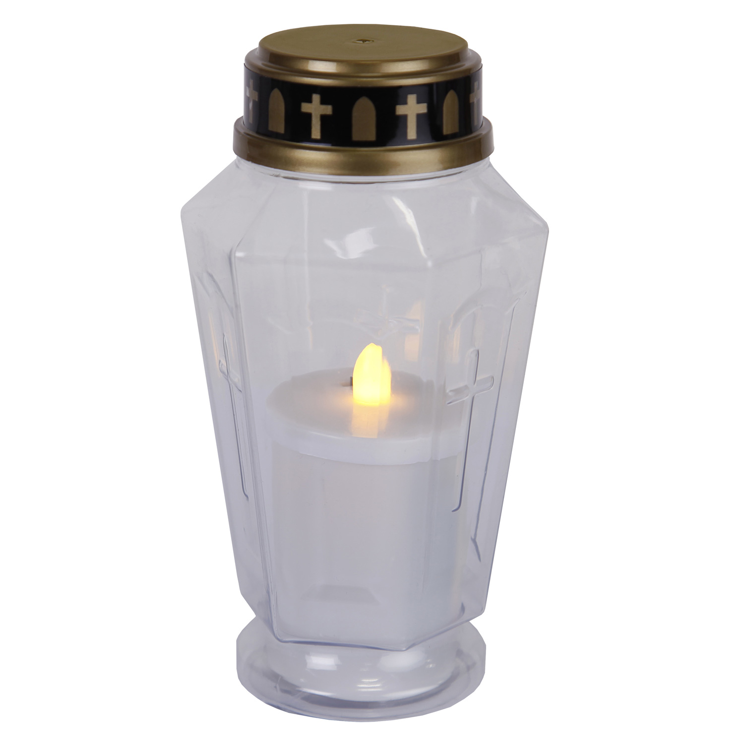 LED Grablicht Serene - Grabkerze - flackernde warmweiße LED - H: 15,5cm - weiß/gold LED Grablicht Serene - Grabkerze - flackernde warmweiße LED - H: 15,5cm - weiß/gold