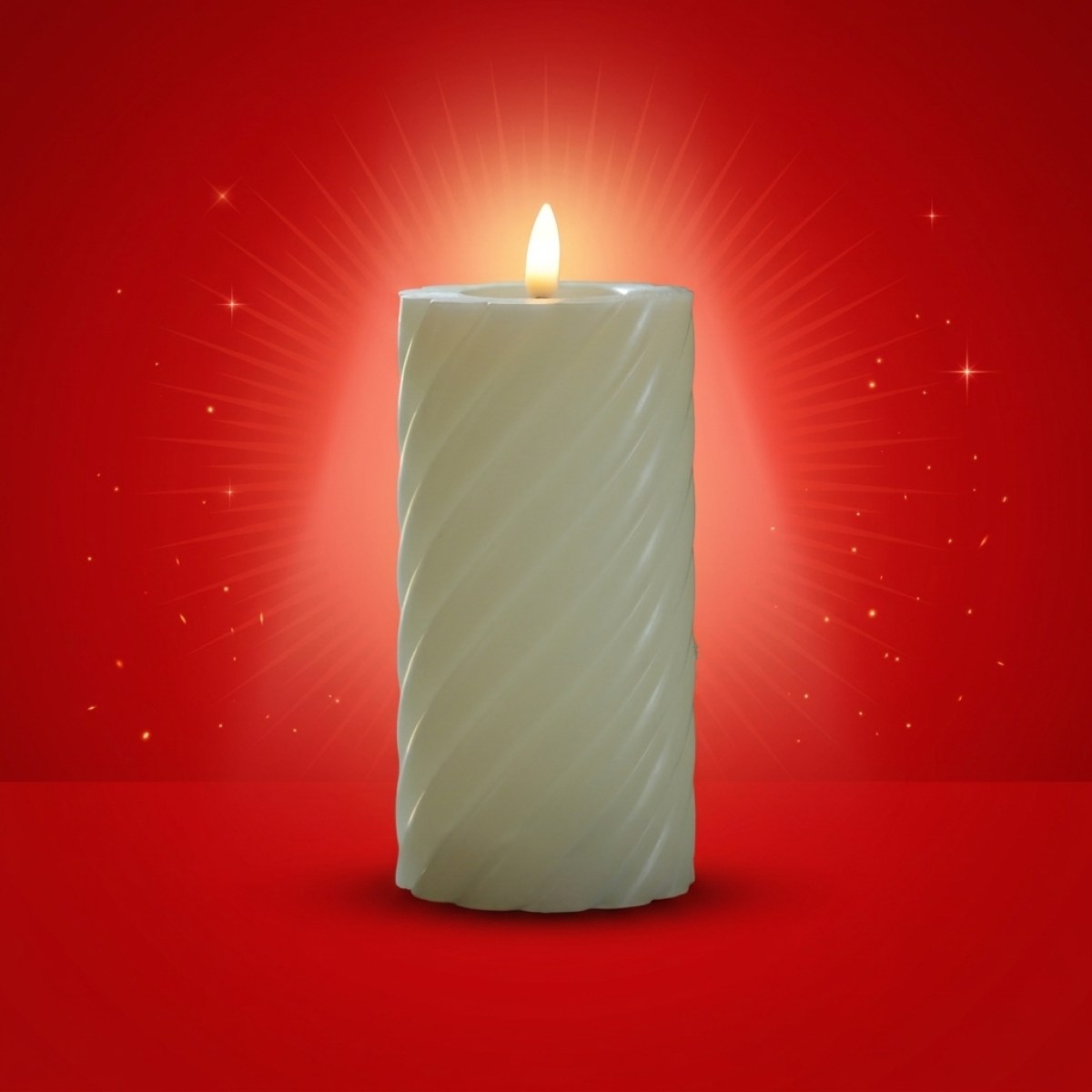 LED Stumpenkerze TWIST - Echtwachs - warmweiße 3D Flamme - H: 17,5cm - Batterie - Timer - creme