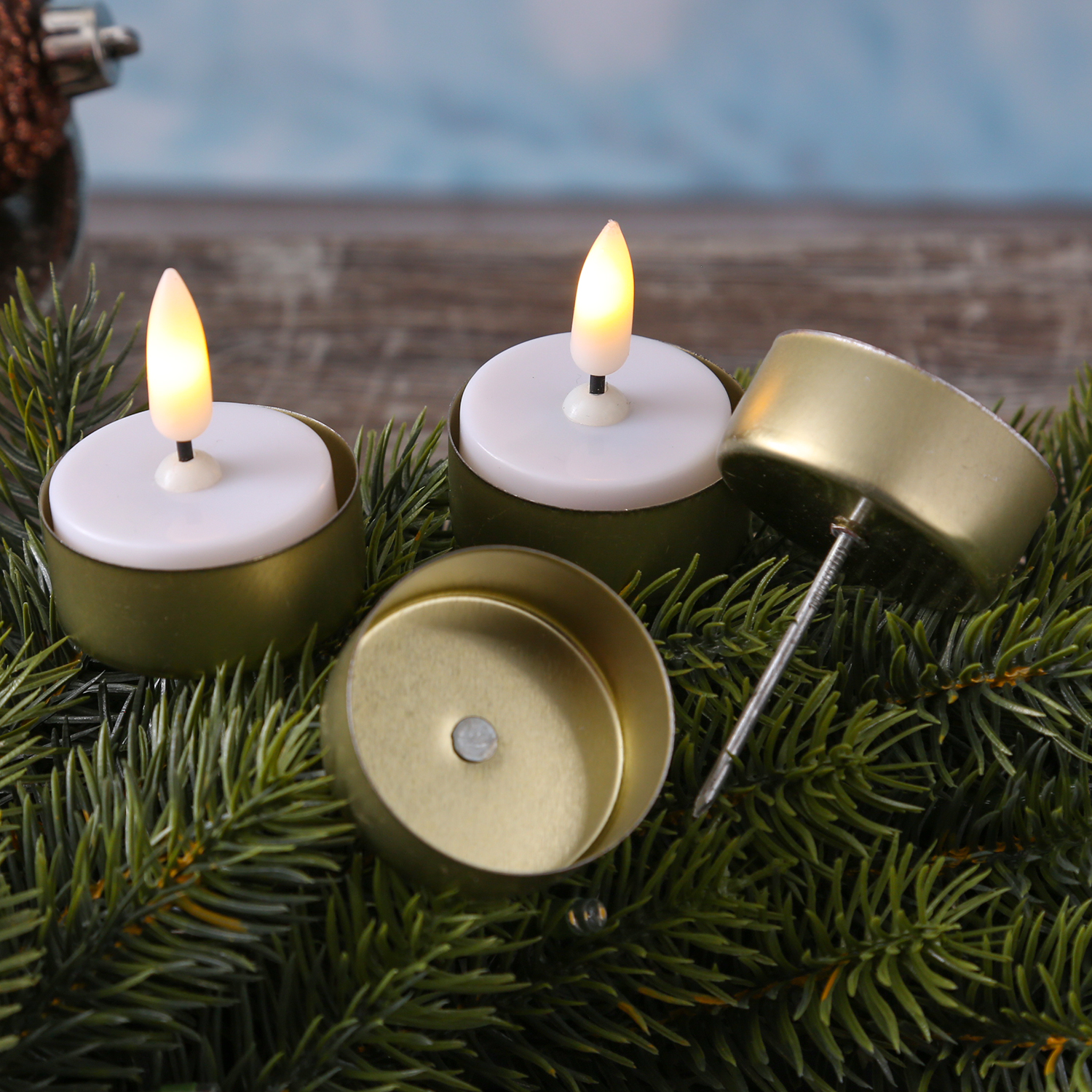 Adventskranzstecker ohne Dorn - Teelichthalter - Metall - H: 7,5cm - D: 4cm - gold - 4er Set