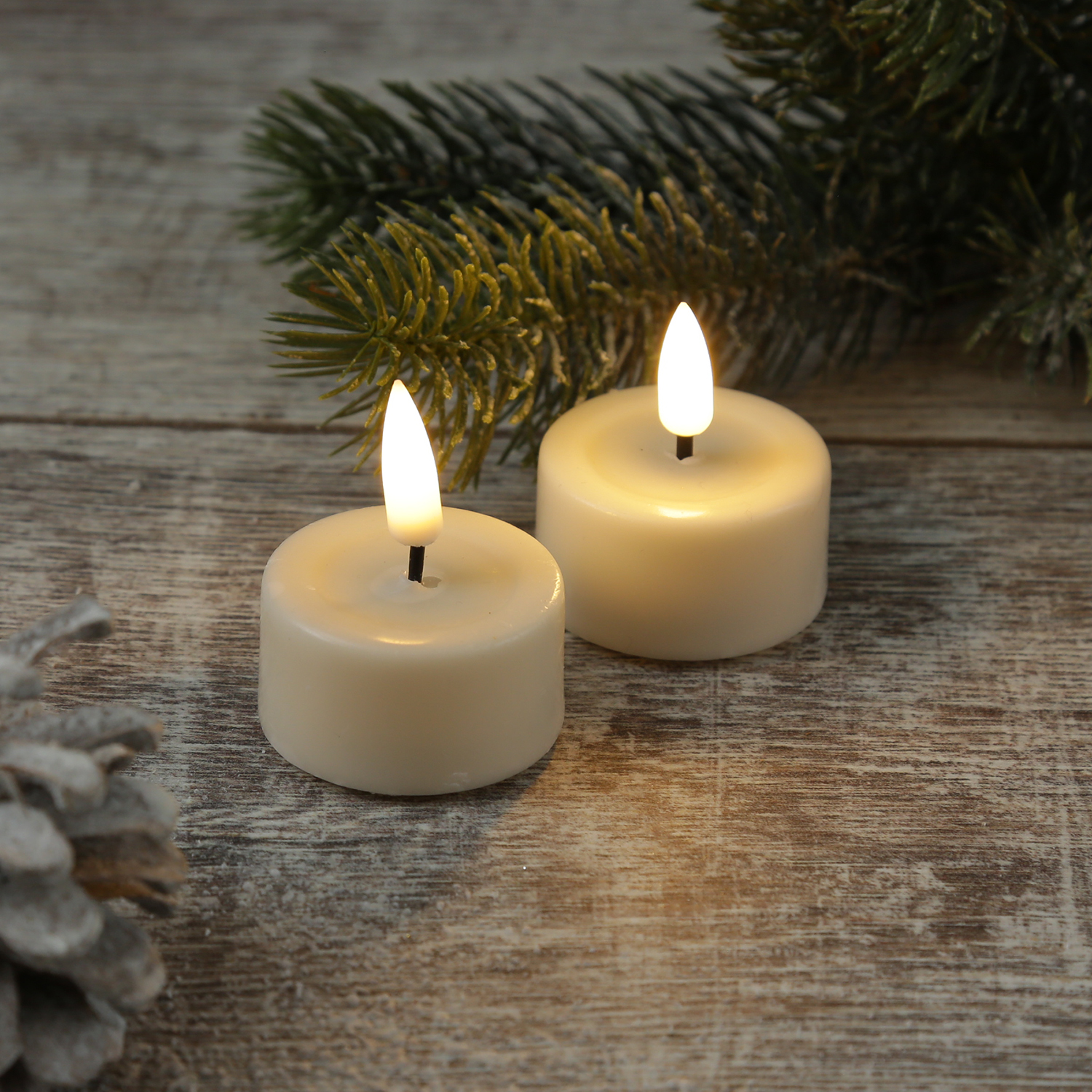 LED Teelichter MIA - Echtwachs - realistische 3D Flamme - Batteriebetrieb - D: 4,1cm - creme - 2 Stück LED Teelichter MIA - Echtwachs - realistische 3D Flamme - Batteriebetrieb - D: 4,1cm - creme - 2 Stück
