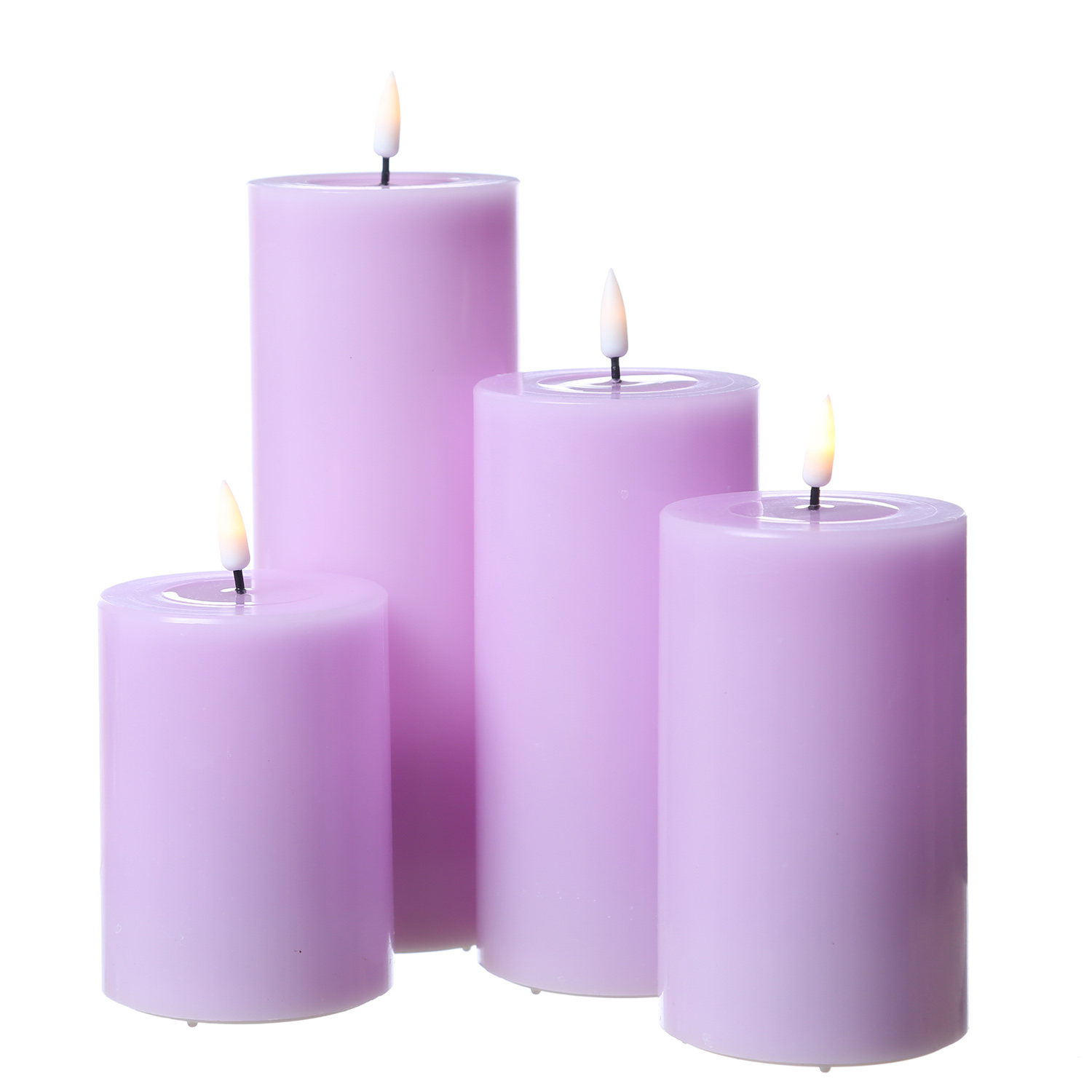 LED Stumpenkerze MIA - Echtwachs - realistische 3D Flamme - H: 15cm - D: 7,5cm - lavendel