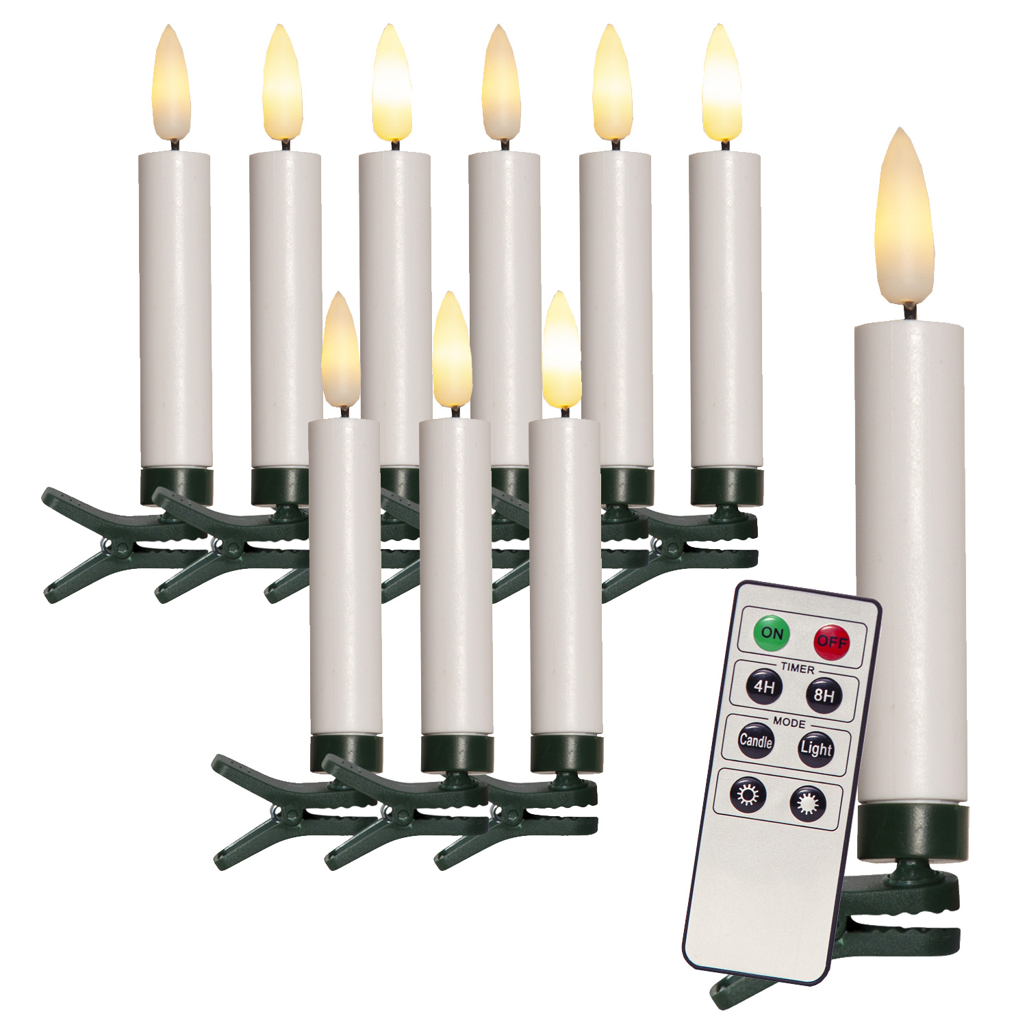 LED Baumkerzen mit Clip - 10 warmweiße LED - kabellos - Fernbedienung - Timer - 10er Set LED Baumkerzen mit Clip - 10 warmweiße LED - kabellos - Fernbedienung - Timer - 10er Set