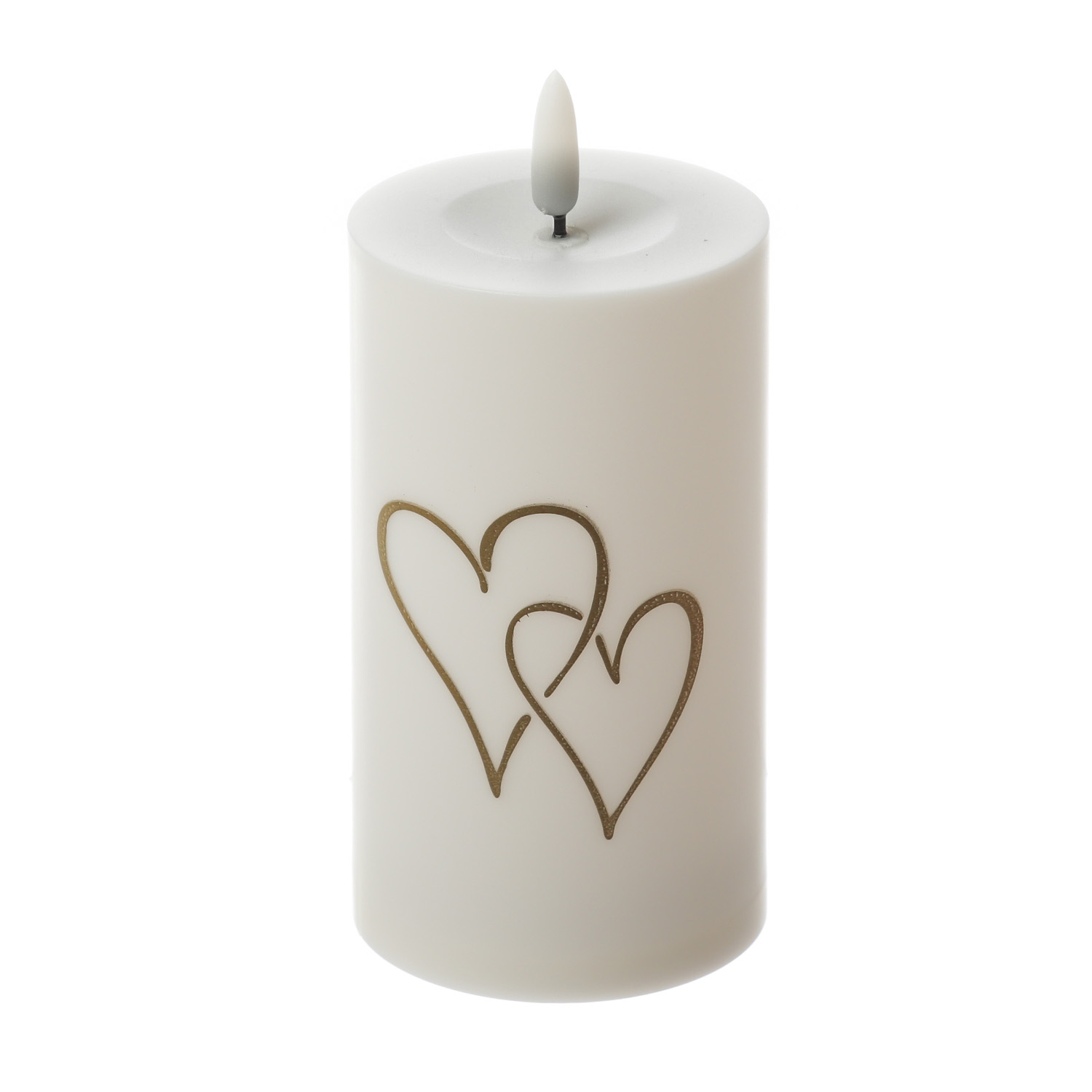 LED Kerzen goldene Herzen - Kunststoff - H: 15cm - D: 7cm - Timer/Sensor - Innen/Außen - 2er Set